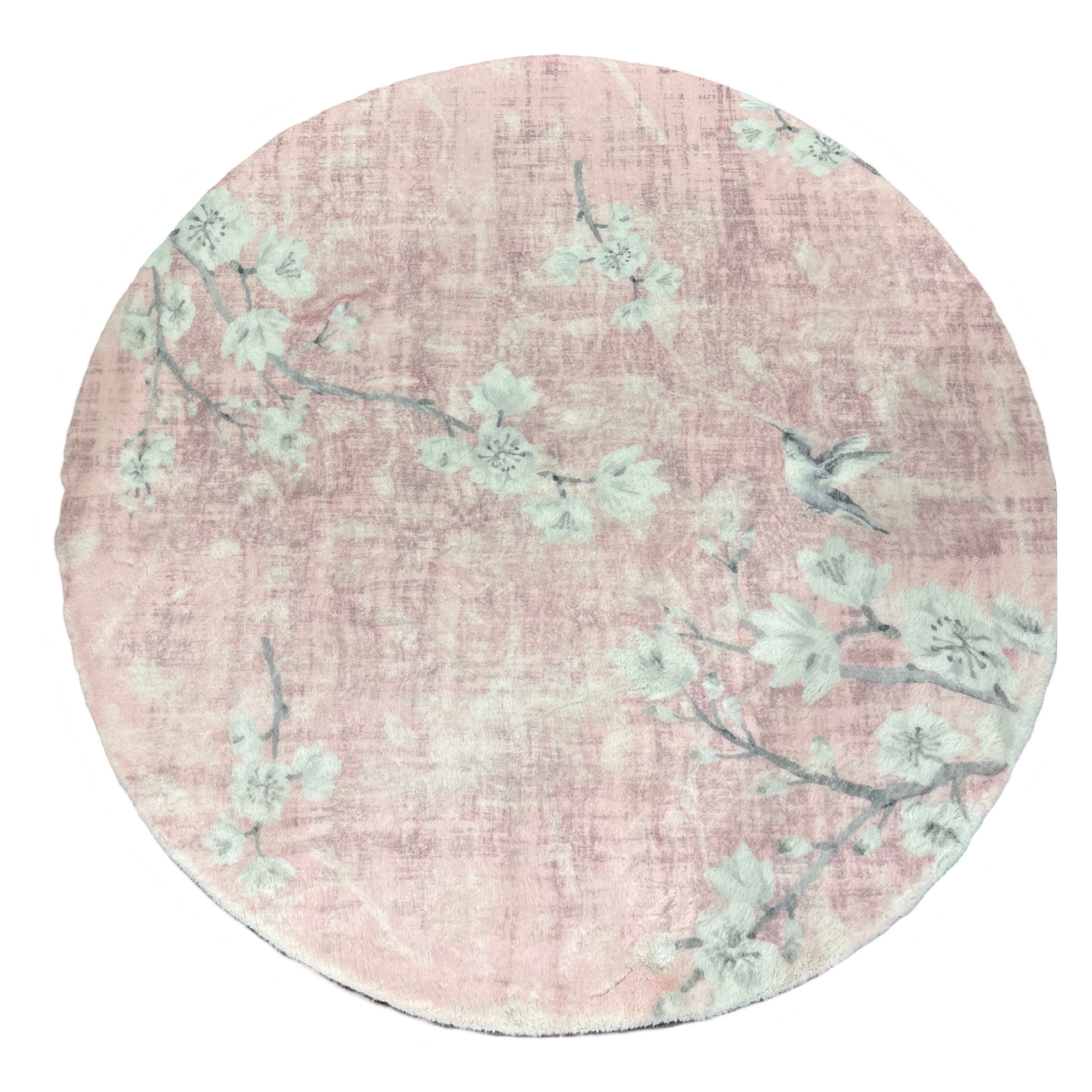 Blossom Fantasia Soft Pink Round Cloud Washable Rug