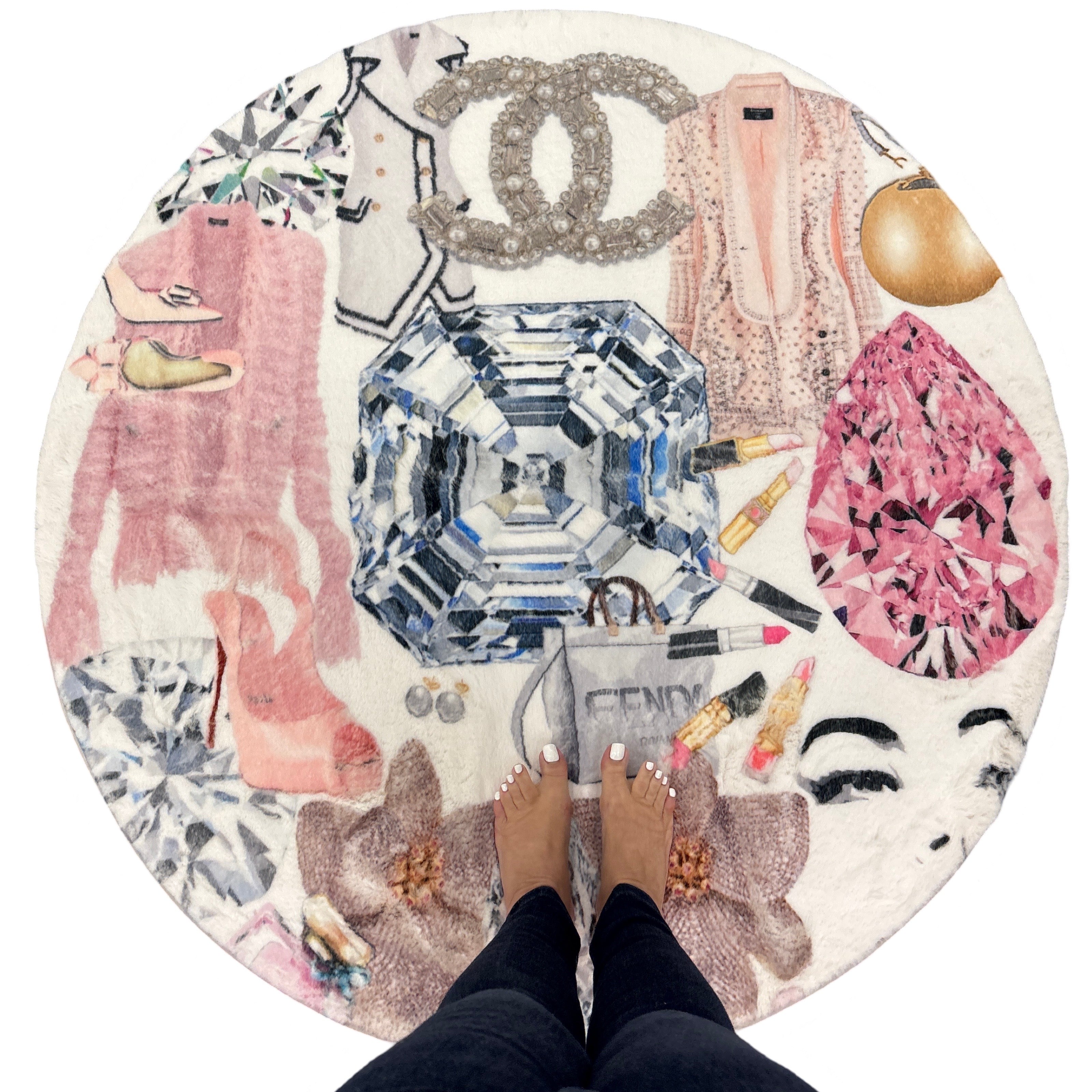 Bougie Women Nuevo Pink White Round Cloud Washable Rug