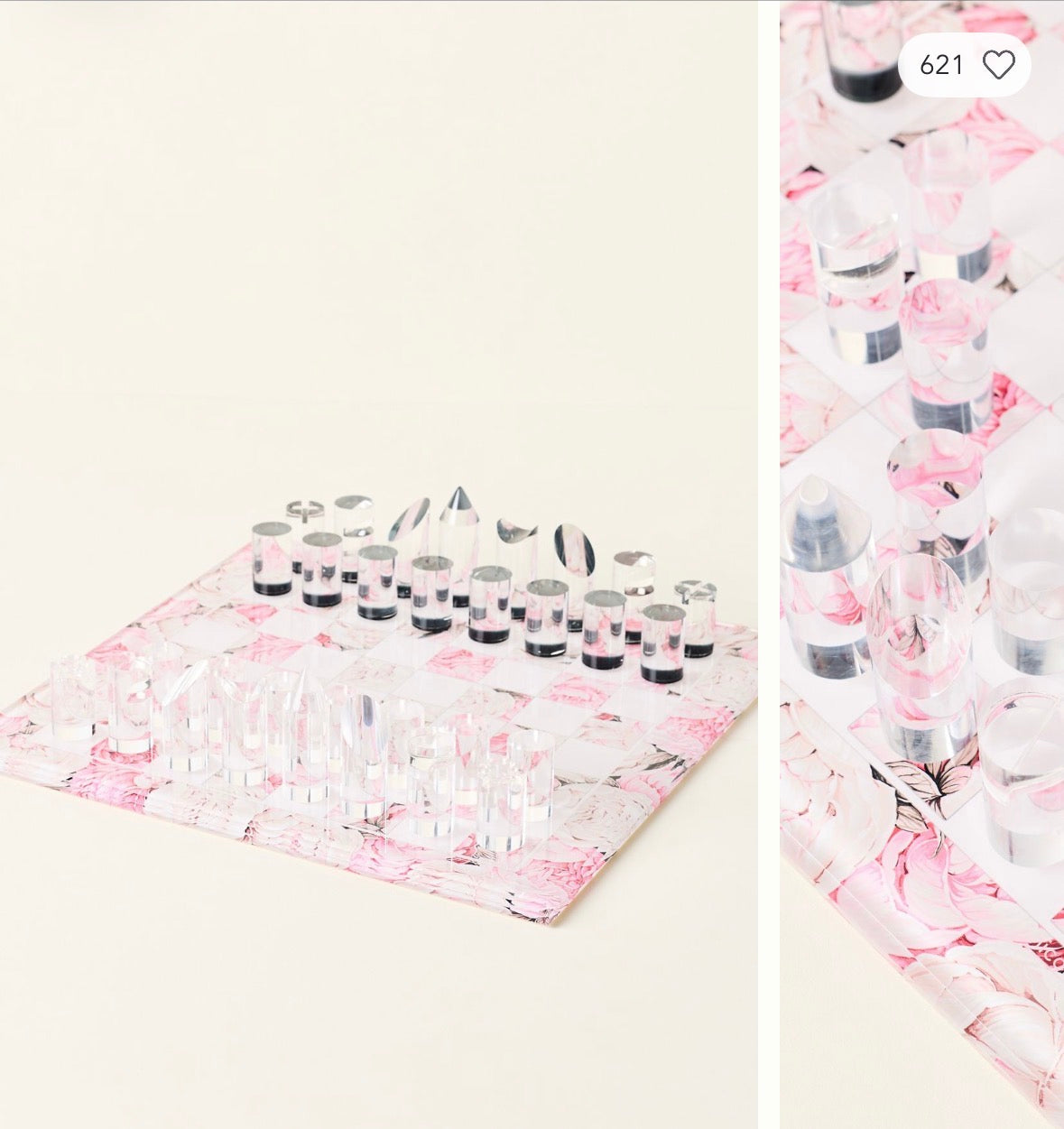 Peony Soft Pink Acrylic Chess - nicolettemayer.com