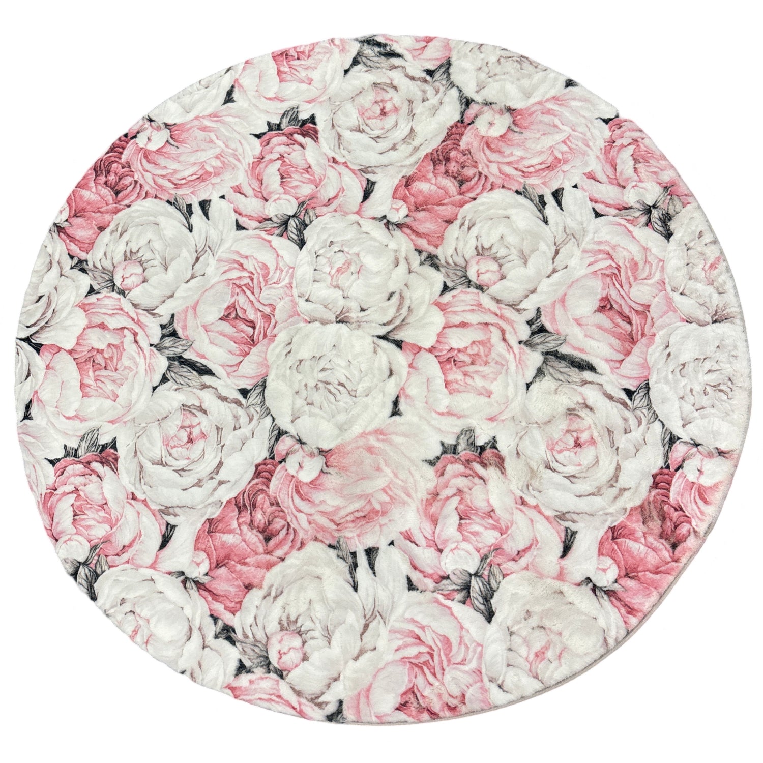 Peony Passion Soft Pink Round Cloud Washable Rug