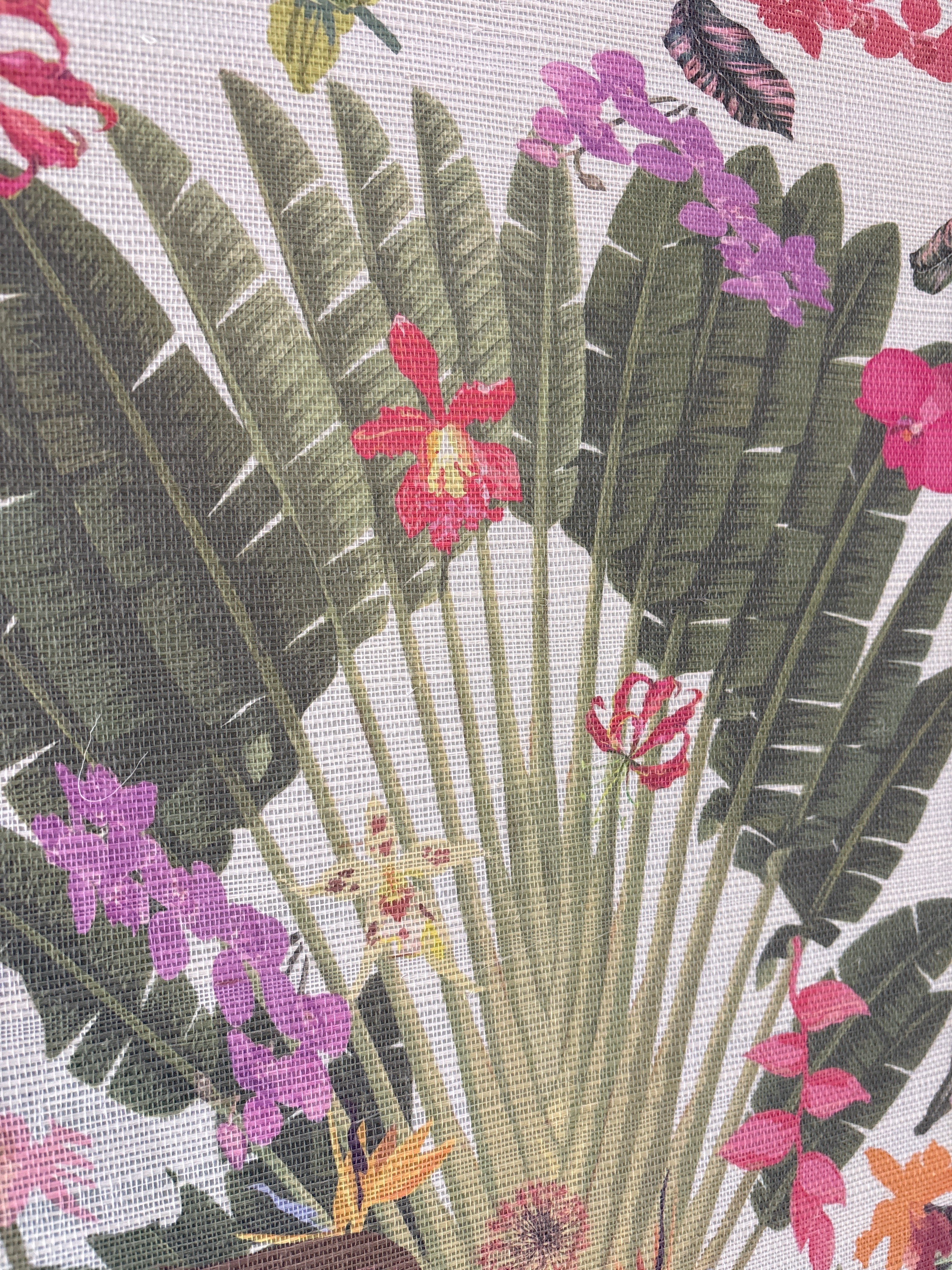 Papier peint blanc fantaisie tropical, au mètre carré