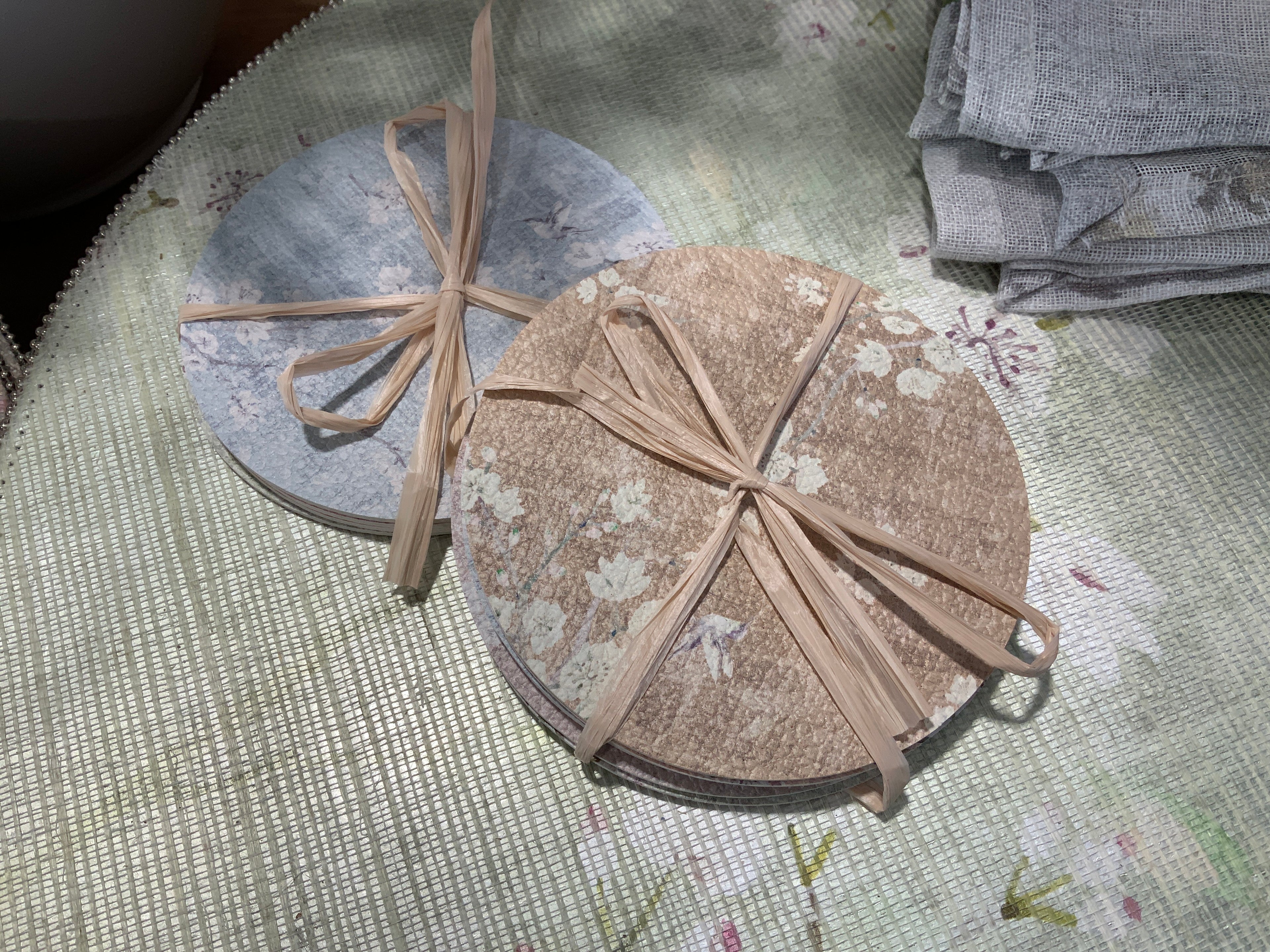 Blossom Fantasia Pastel Vegan Leather Round Coasters