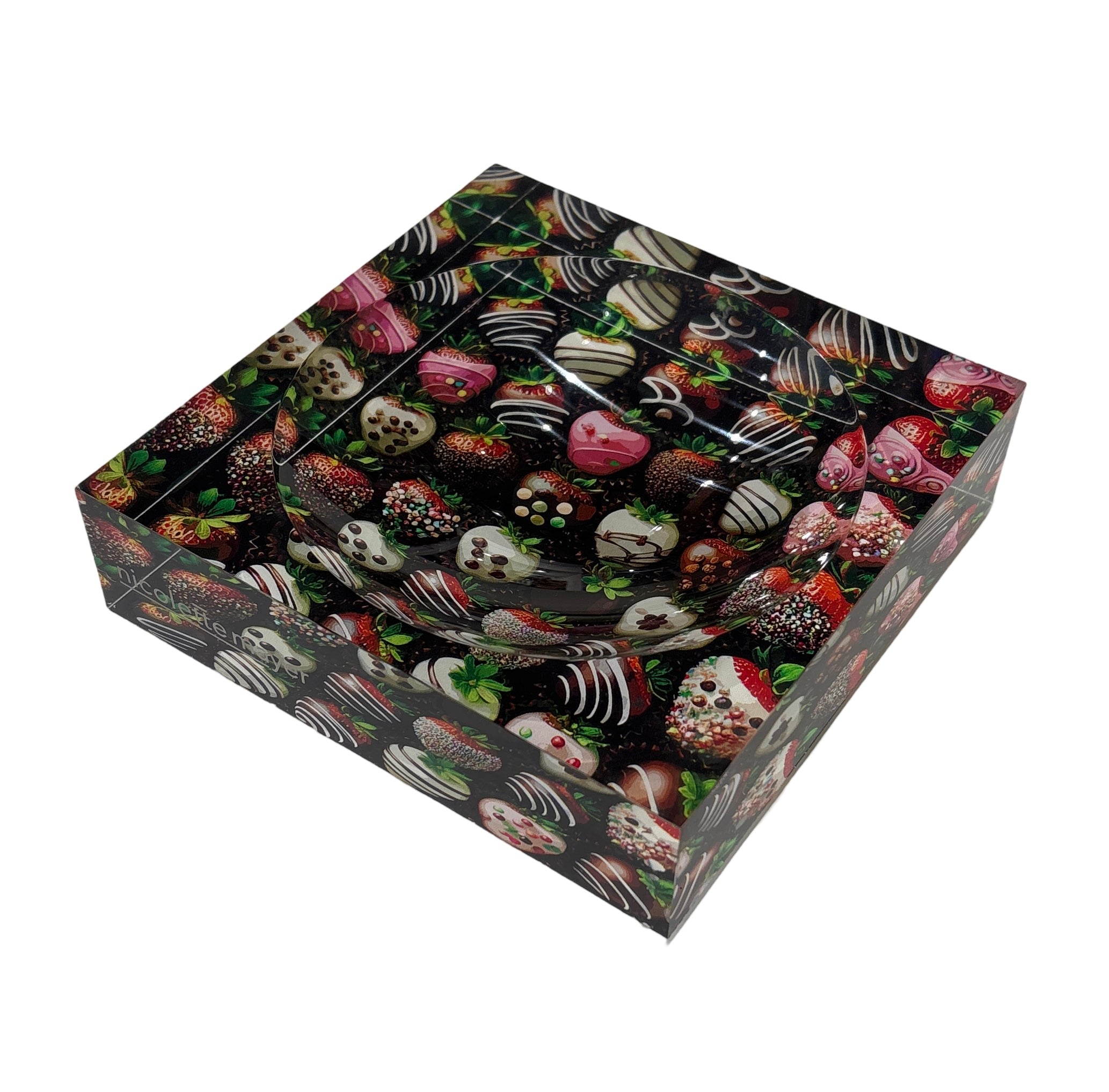 Chocolate Covered Strawberries Acrylic Candy Catchall Dish