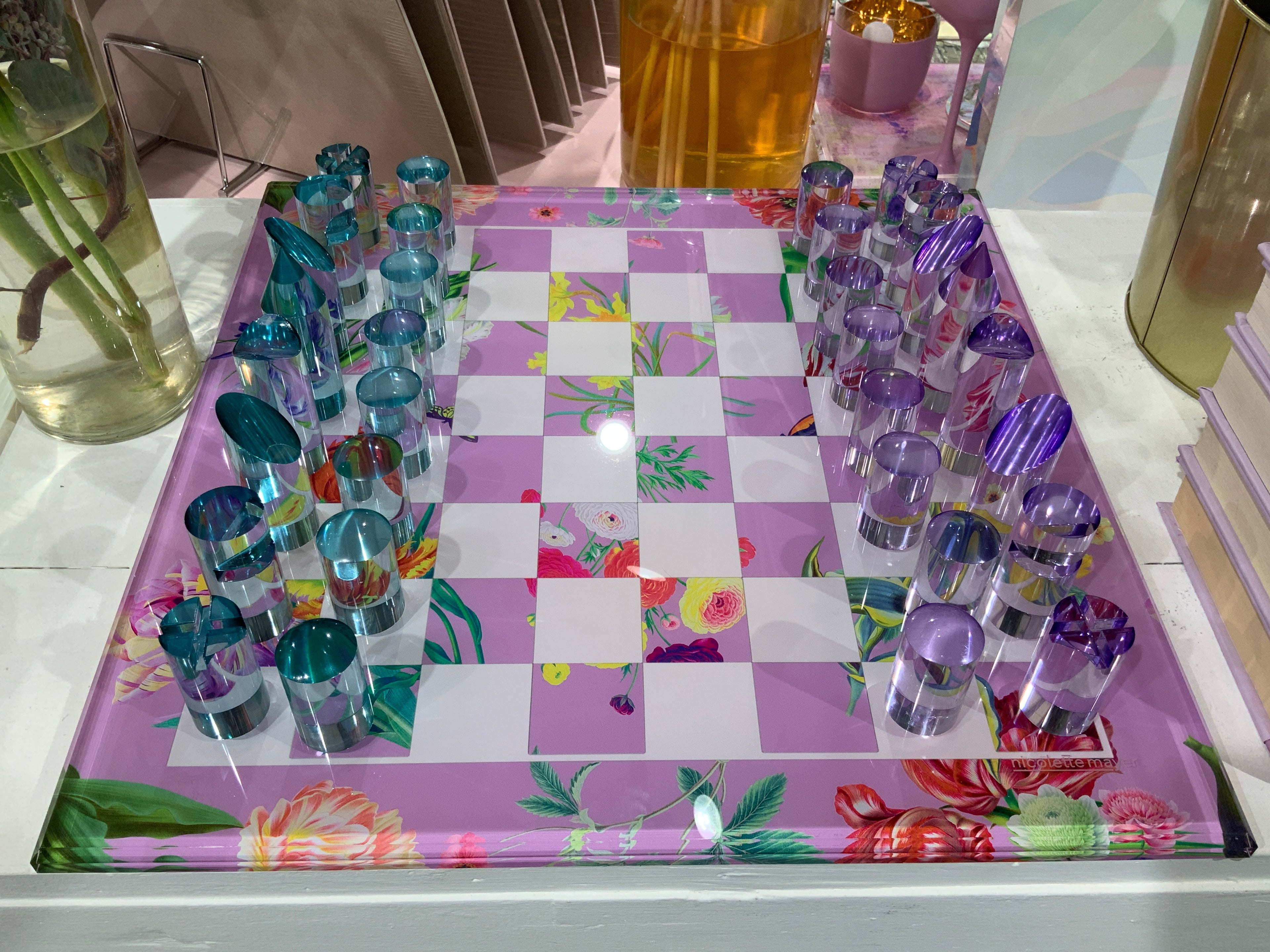 Flora Fauna Orchid Acrylic Chess