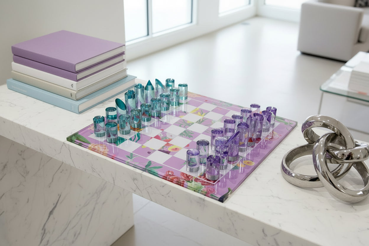 Flora Fauna Orchid Acrylic Chess - nicolettemayer.com