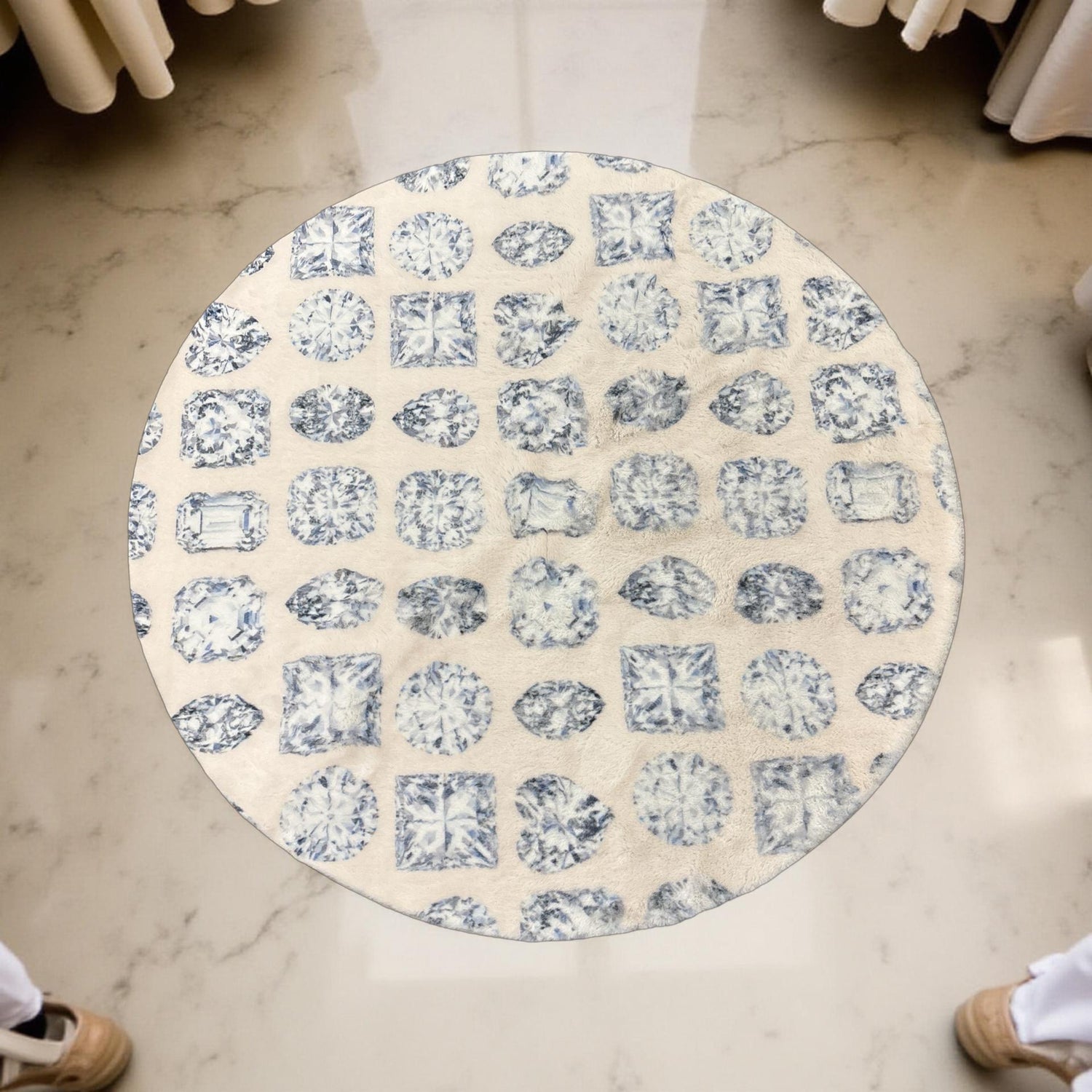 Bougie Diamonds Ice Round Cloud Washables Rug