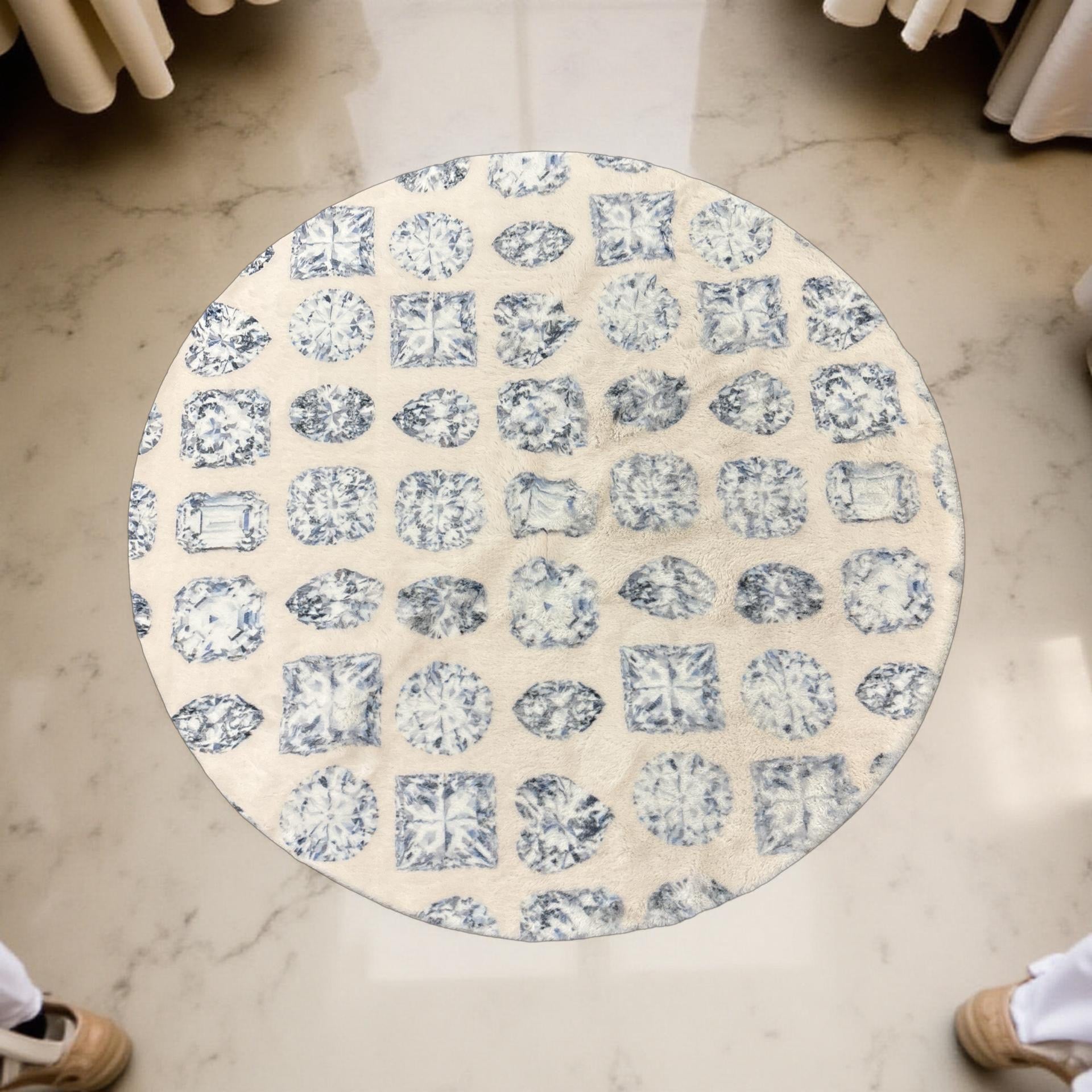 Bougie Diamonds Ice Round Cloud Washables Rug