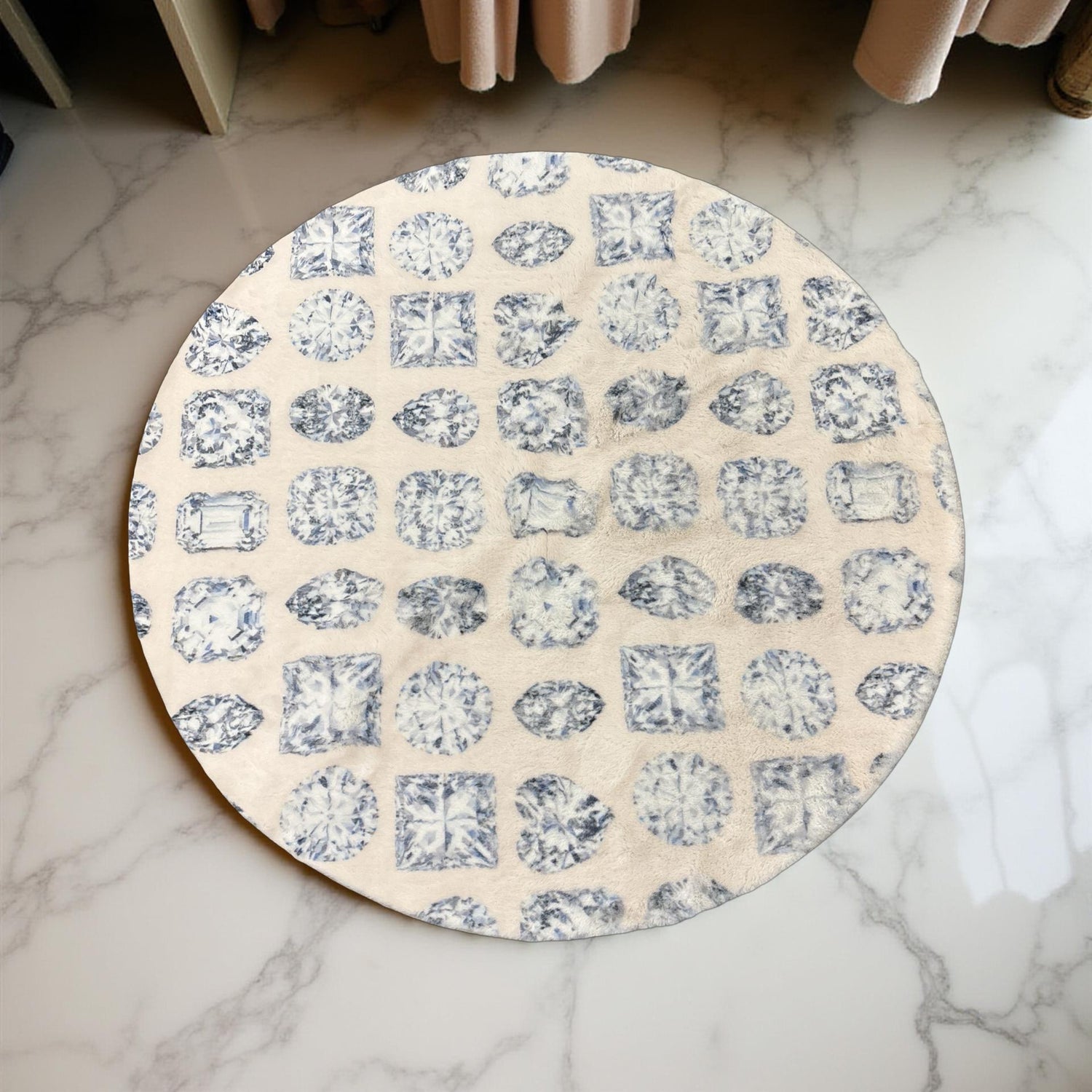 Bougie Diamonds Ice Round Cloud Washables Rug