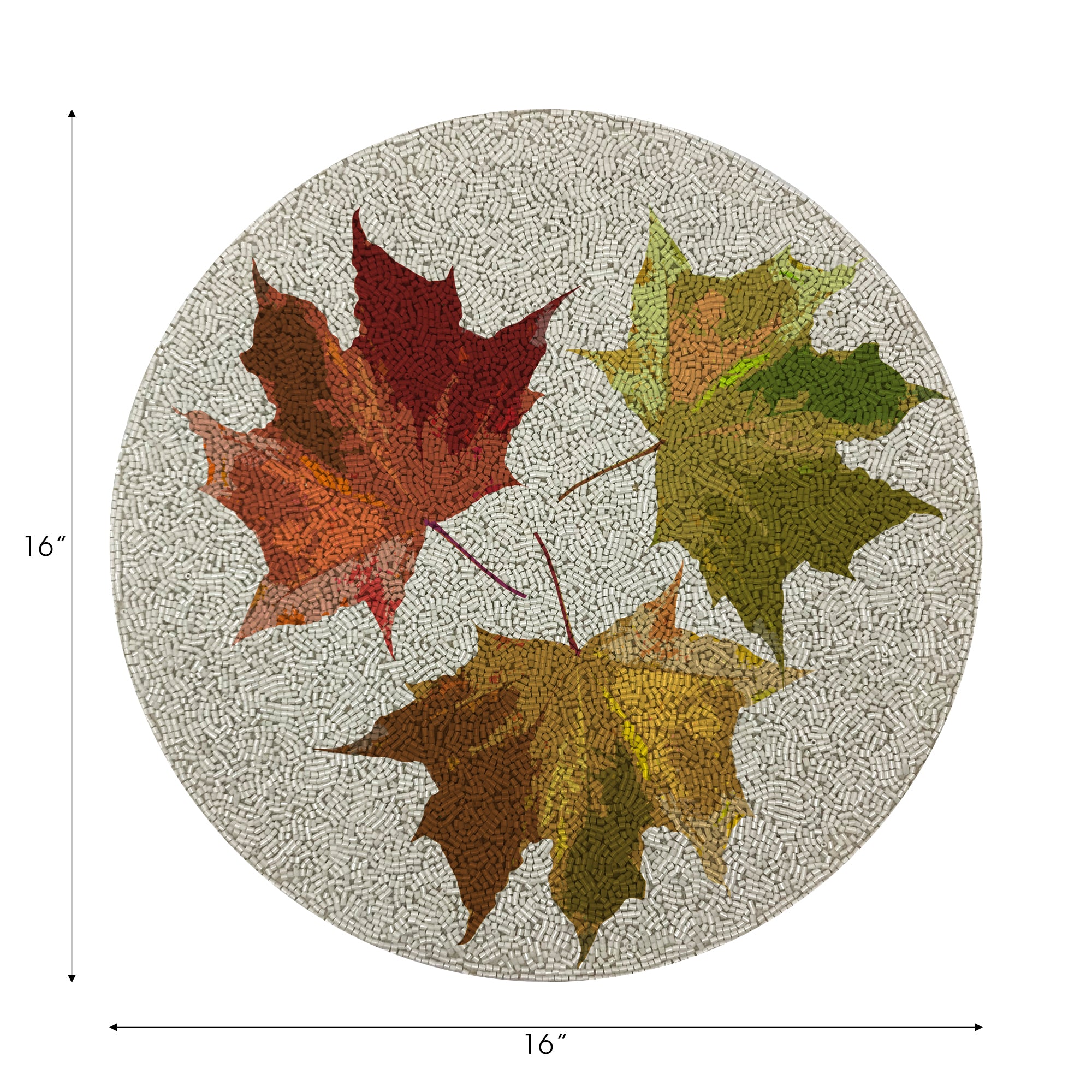 Autumn Leaves White Round Beaded Placemat Rough Cut
