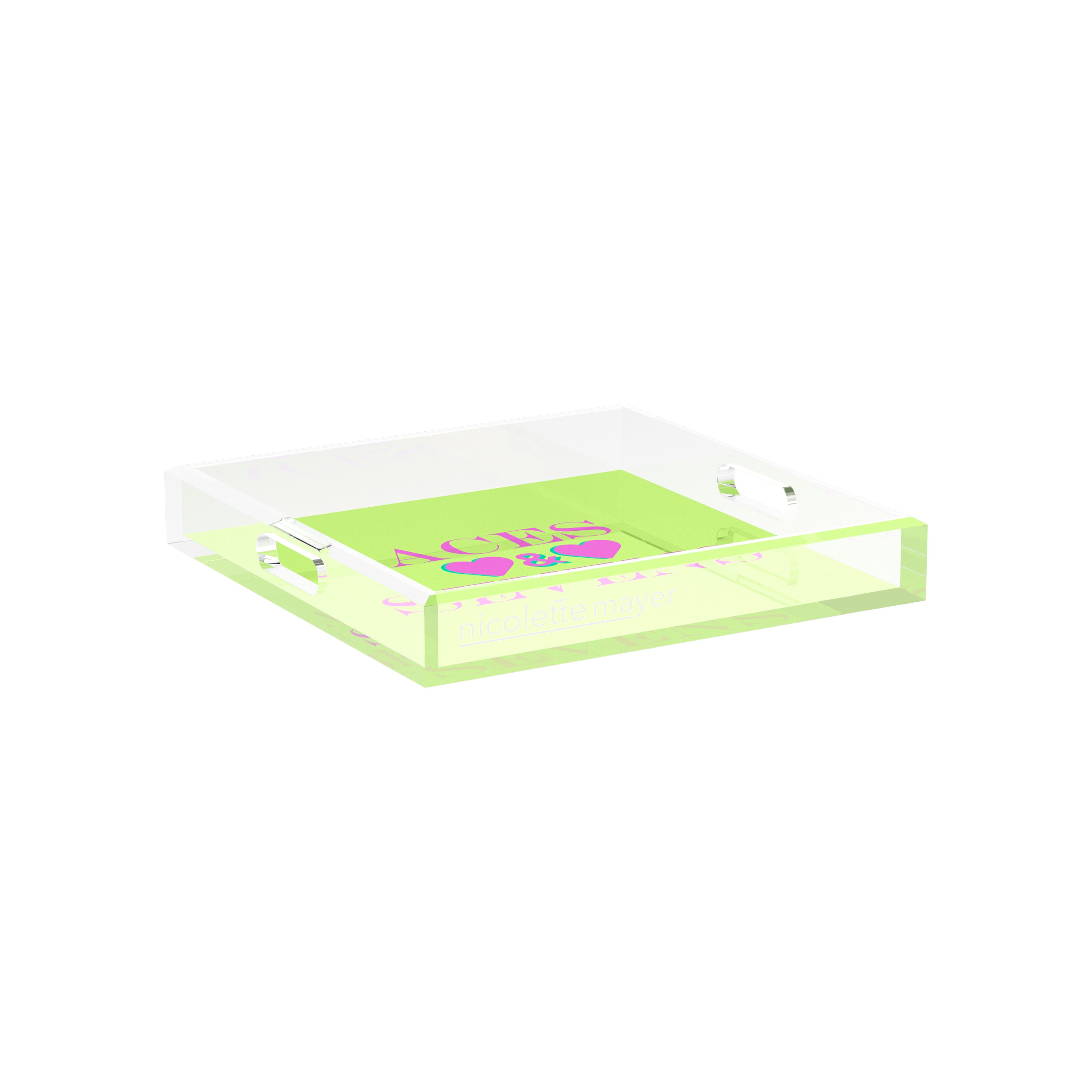 Canasta Aces and Sevens Key Lime Pink 12X12 Acrylic Tray - nicolettemayer.com