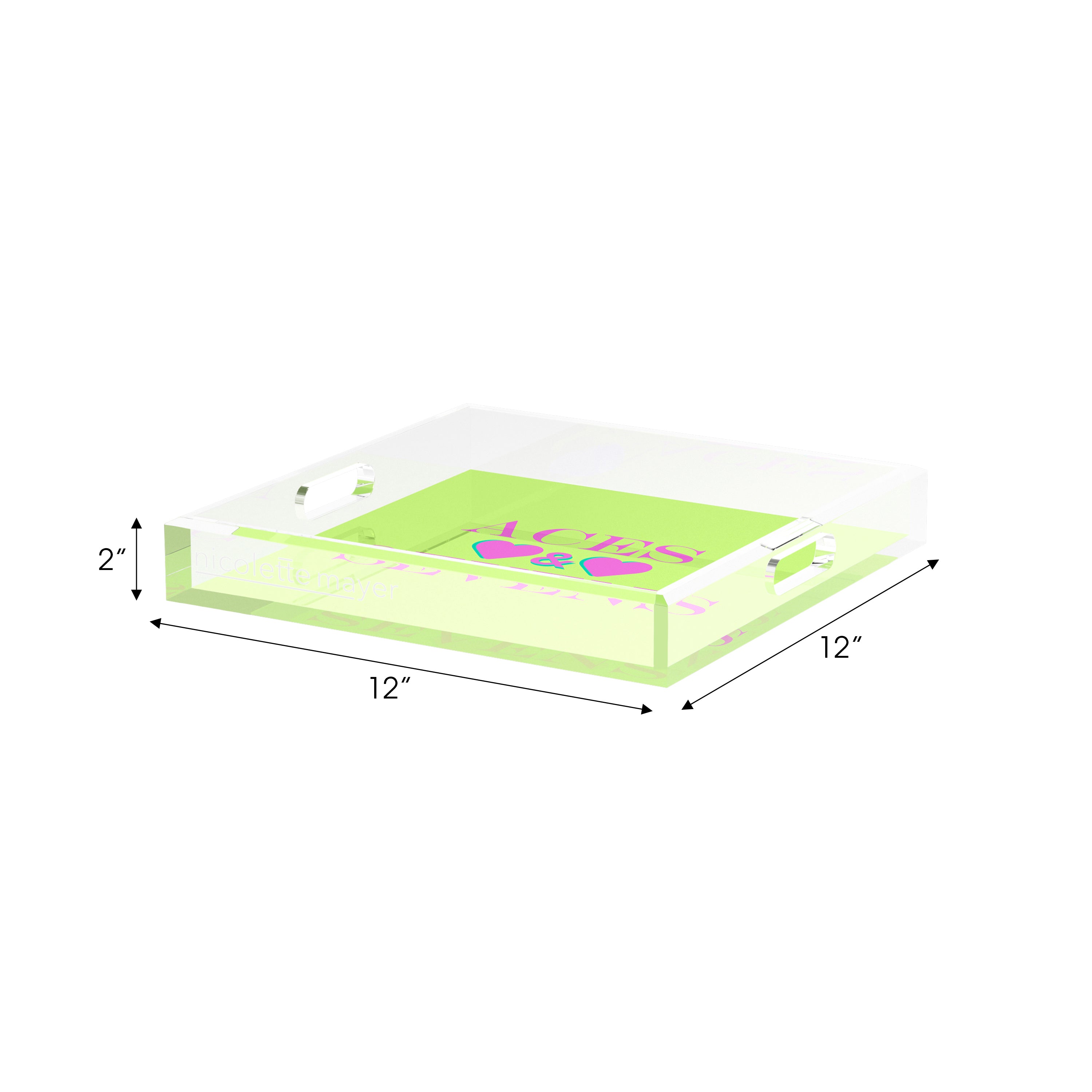 Canasta Aces and Sevens Key Lime Pink Set of 3 Acrylic Tray - nicolettemayer.com