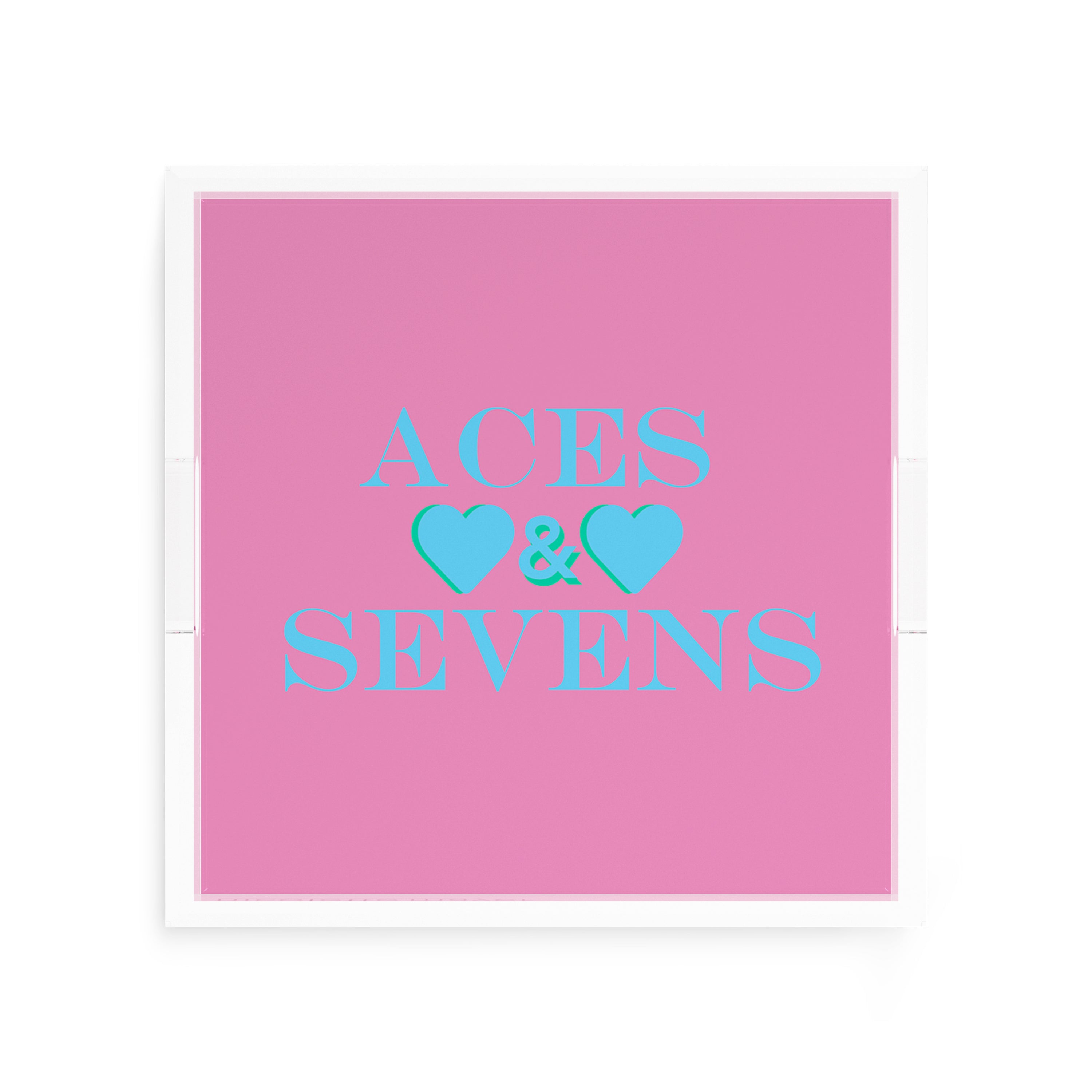 Canasta Aces and Sevens Pink Blue 12X12 Acrylic Tray - nicolettemayer.com