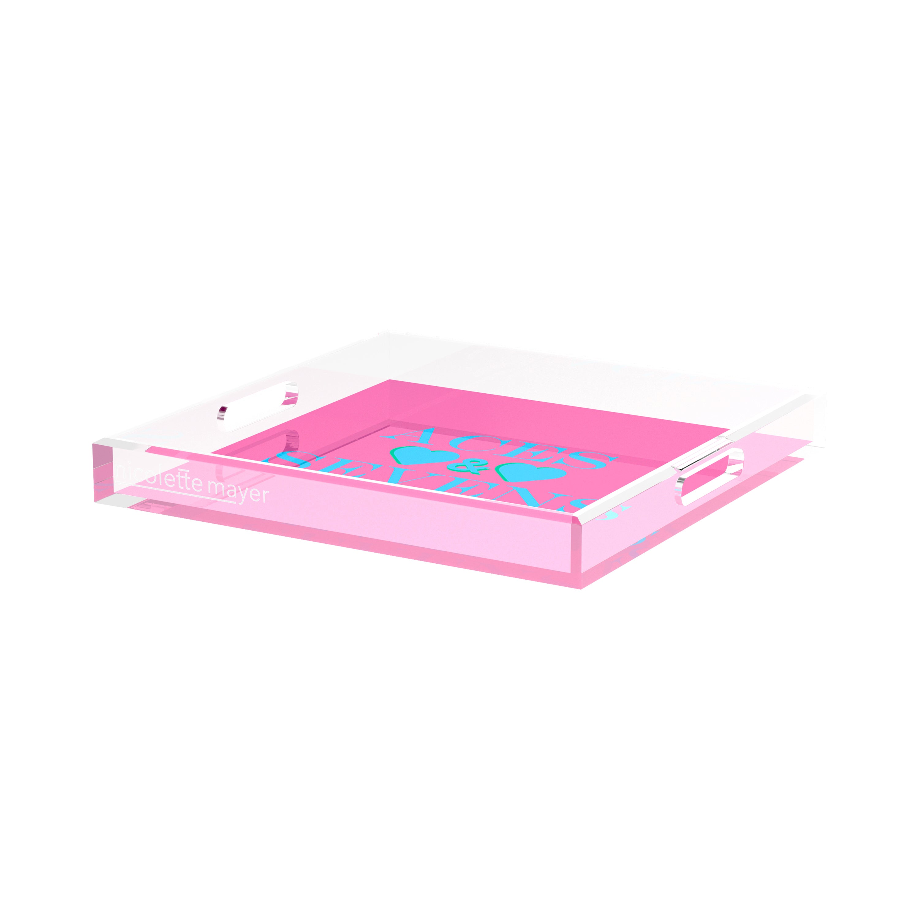 Canasta Aces and Sevens Pink Blue 15X15 Acrylic Tray - nicolettemayer.com