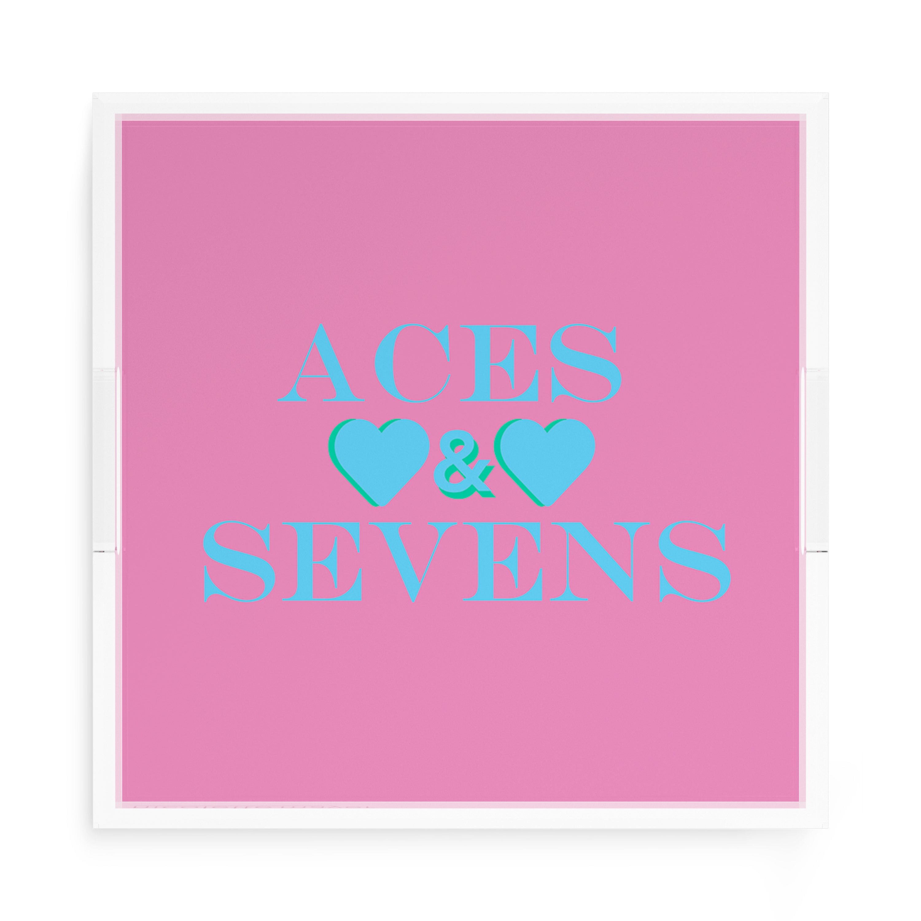 Canasta Aces and Sevens Pink Blue 15X15 Acrylic Tray - nicolettemayer.com