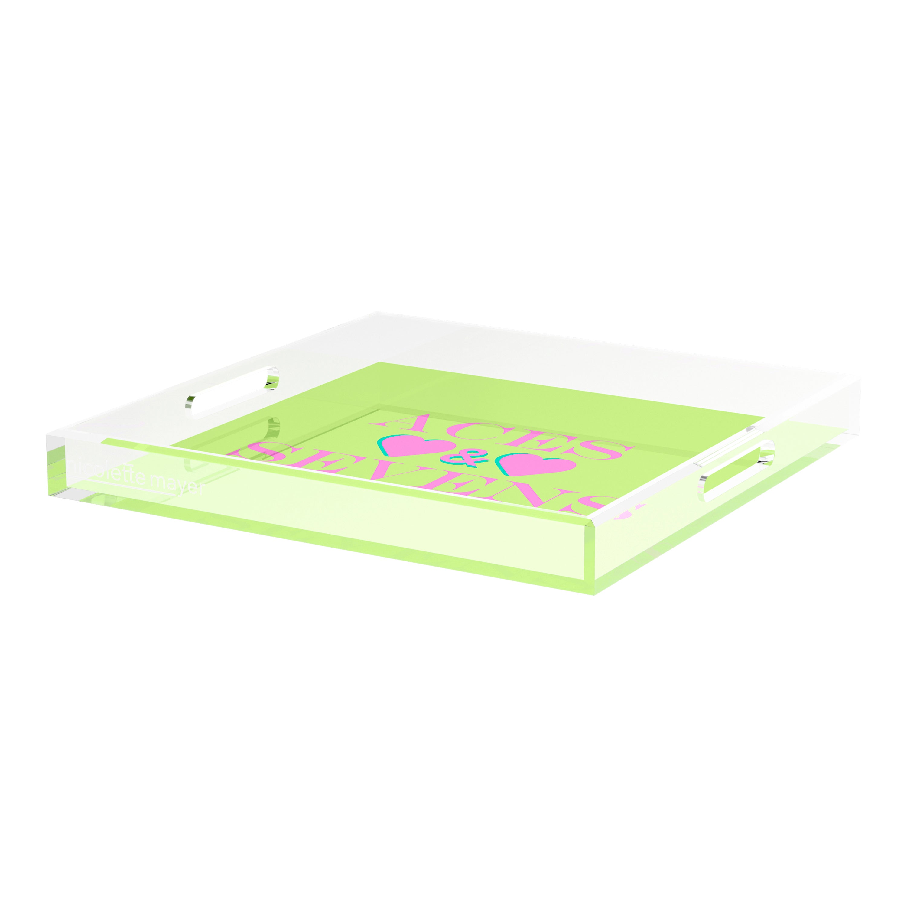 Canasta Aces and Sevens Key Lime Pink 18X18 Acrylic Tray - nicolettemayer.com