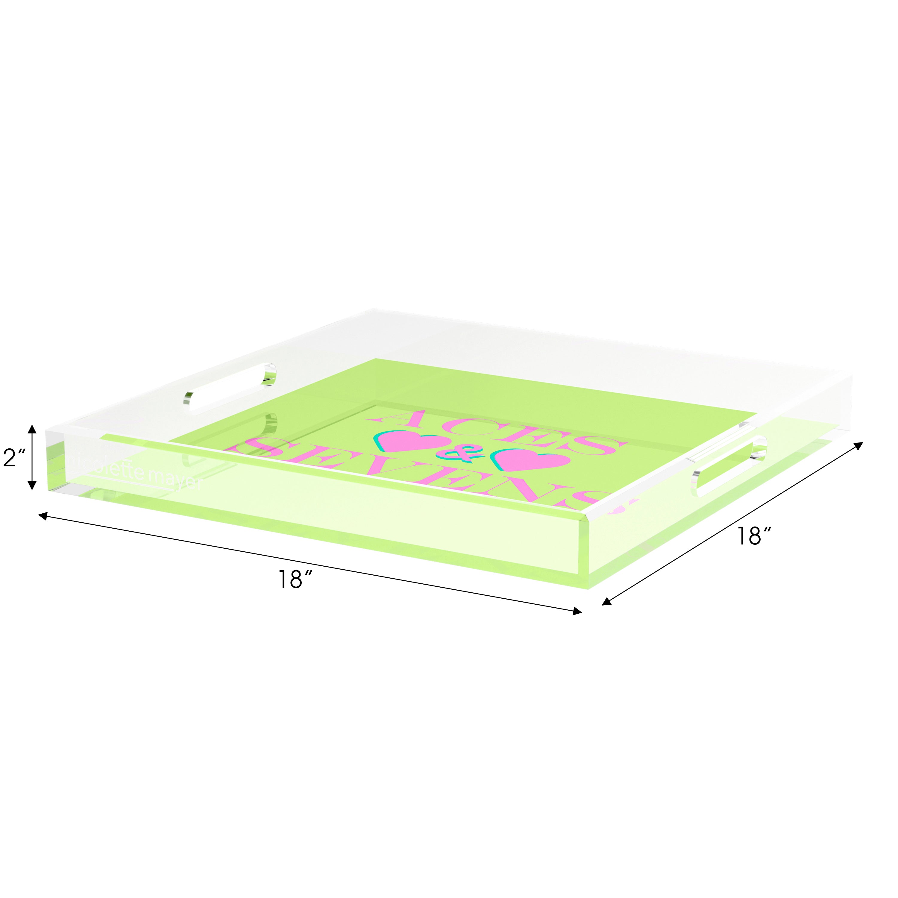 Canasta Aces and Sevens Key Lime Pink Set of 3 Acrylic Tray - nicolettemayer.com