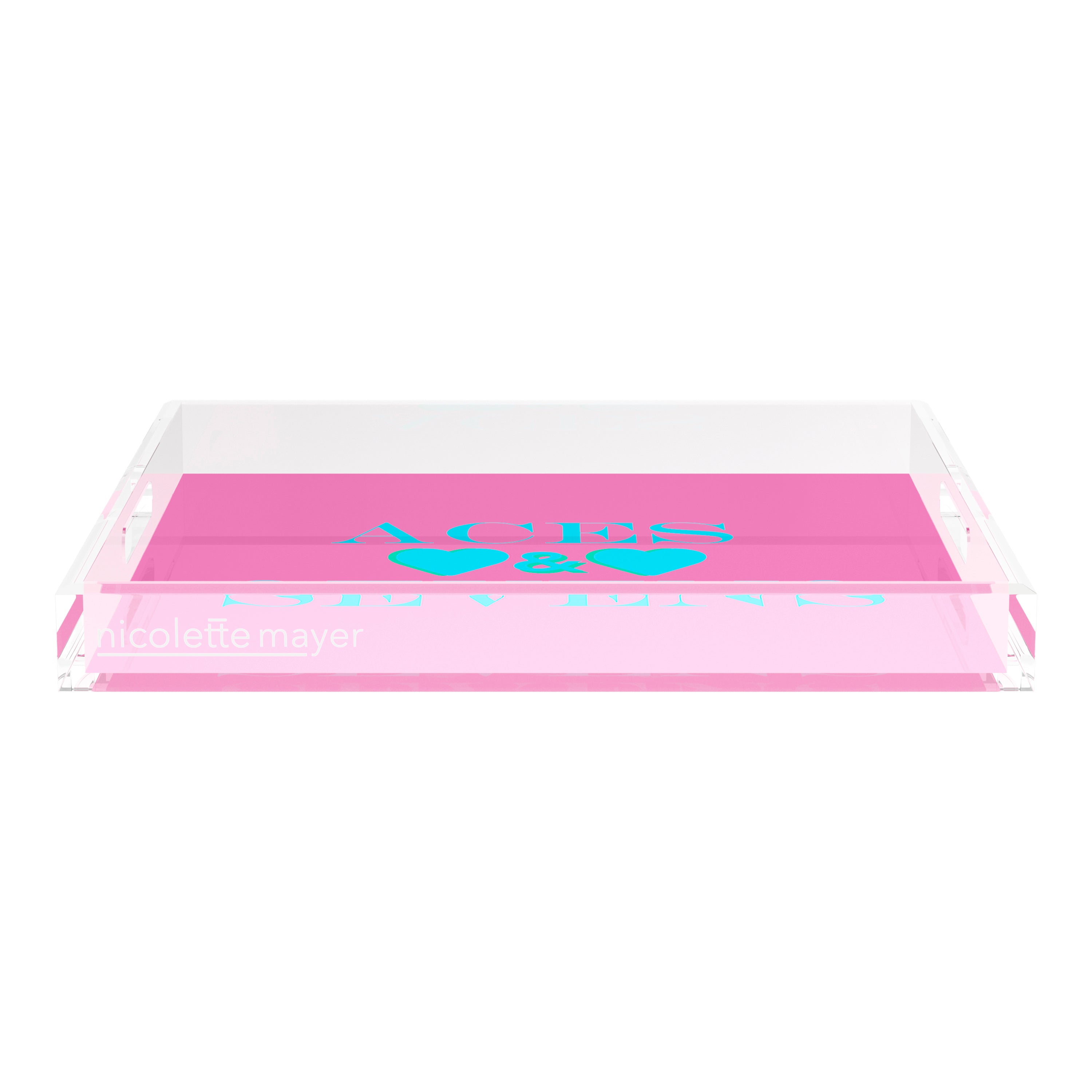 Canasta Aces and Sevens Pink Blue 18X18 Acrylic Tray - nicolettemayer.com
