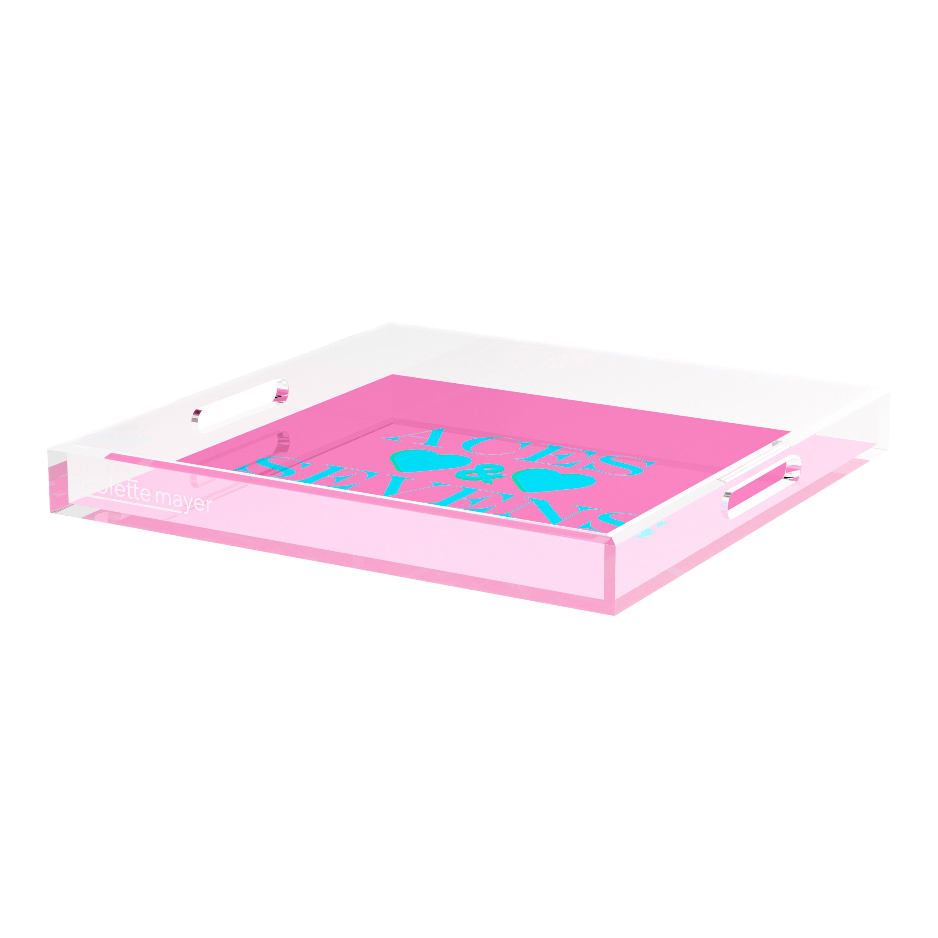 Canasta Aces and Sevens Pink Blue 18X18 Acrylic Tray - nicolettemayer.com