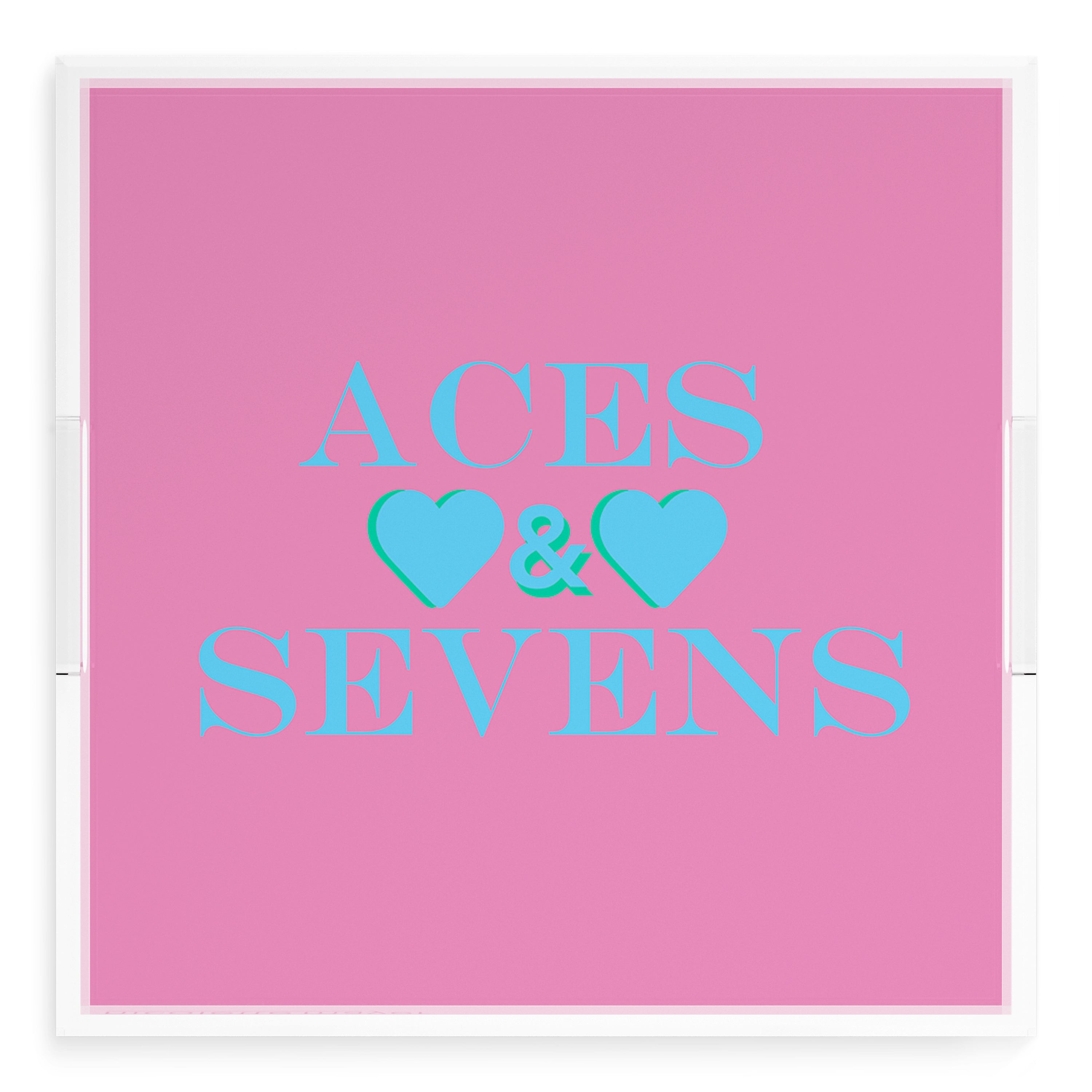 Canasta Aces and Sevens Pink Blue 18X18 Acrylic Tray - nicolettemayer.com