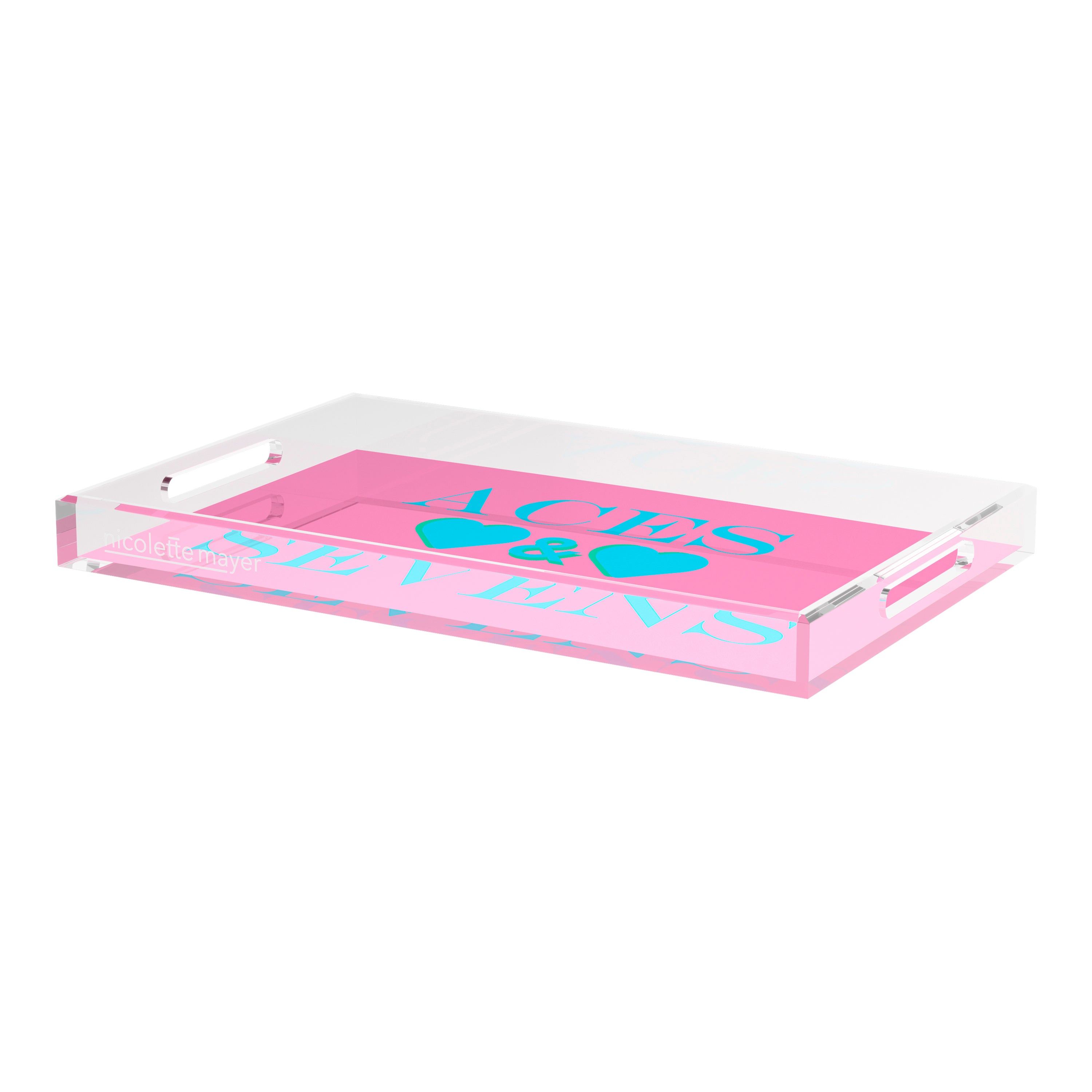 Canasta Aces And Sevens Pink Blue 22.5x14.5 Acrylic Tray - nicolettemayer.com