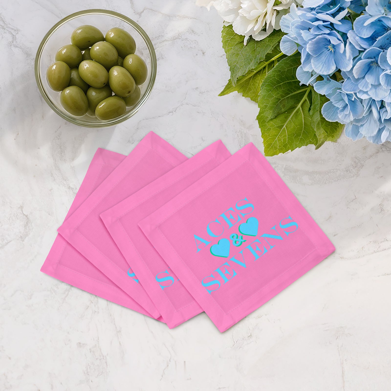 Aces And Sevens Pink Blue Cotton Sateen Cocktail Napkins - nicolettemayer.com