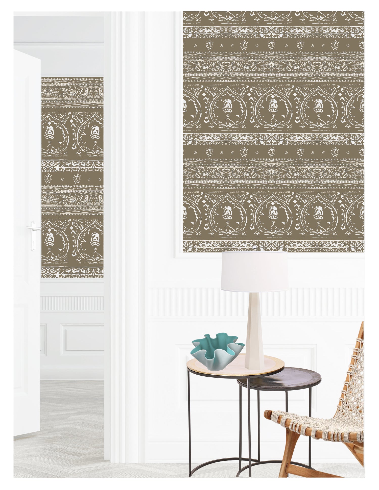 Agra Reverse Mocha Peel and Stick Wallpaper, Double Roll, 34" x 288", 48 sq ft