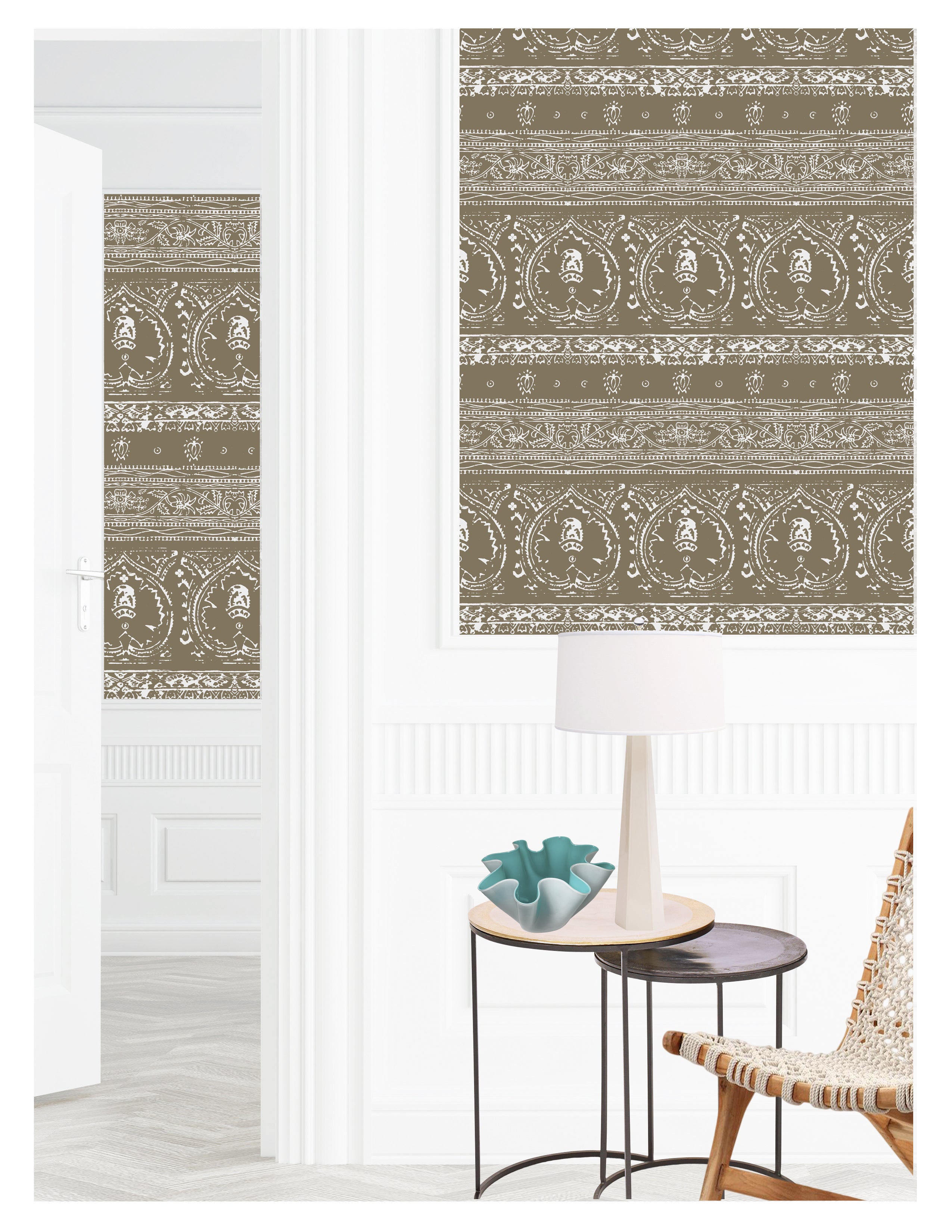 Agra Reverse Mocha Peel and Stick Wallpaper, Double Roll, 34" x 288", 48 sq ft