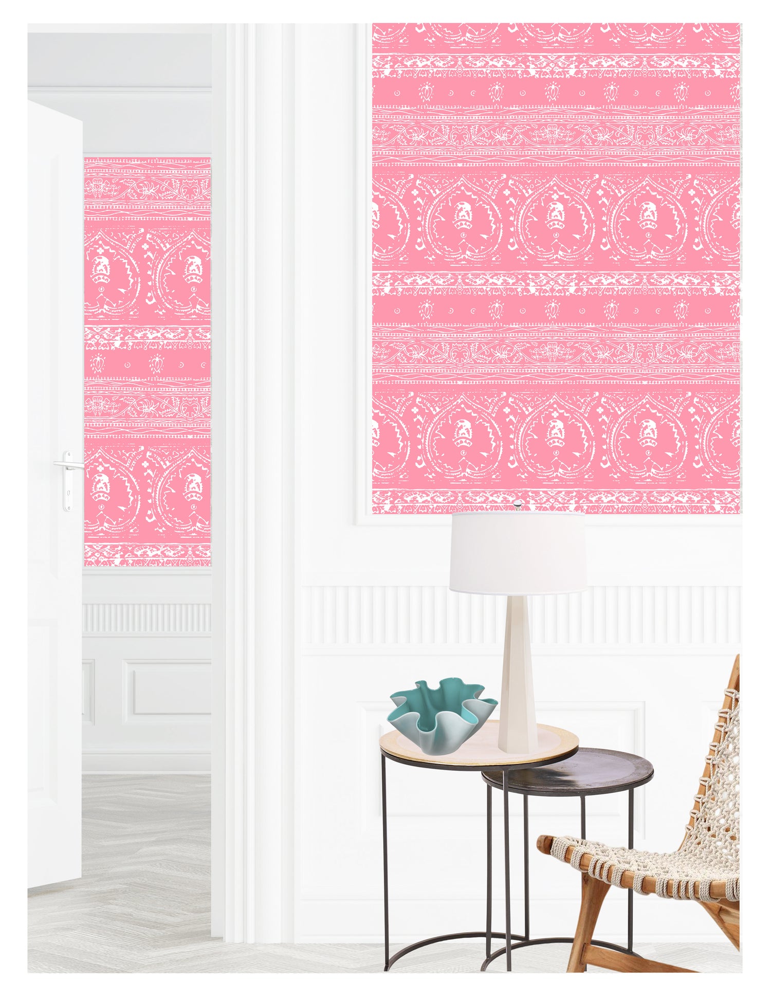 Agra Reverse Pink Peel and Stick Wallpaper, Double Roll, 34" x 288", 48 sq ft