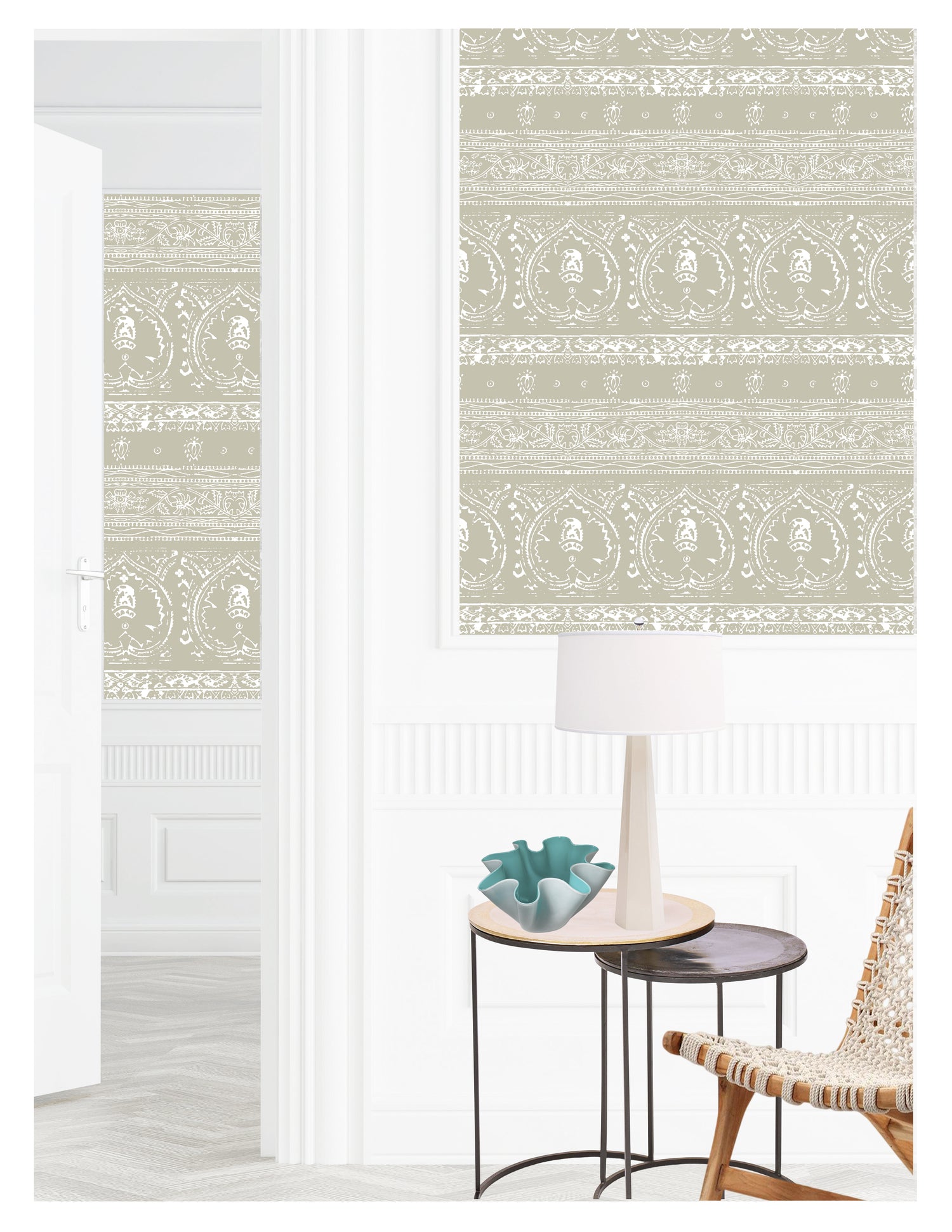 Agra Reverse Putty Peel and Stick Wallpaper, Double Roll, 34" x 288", 48 sq ft