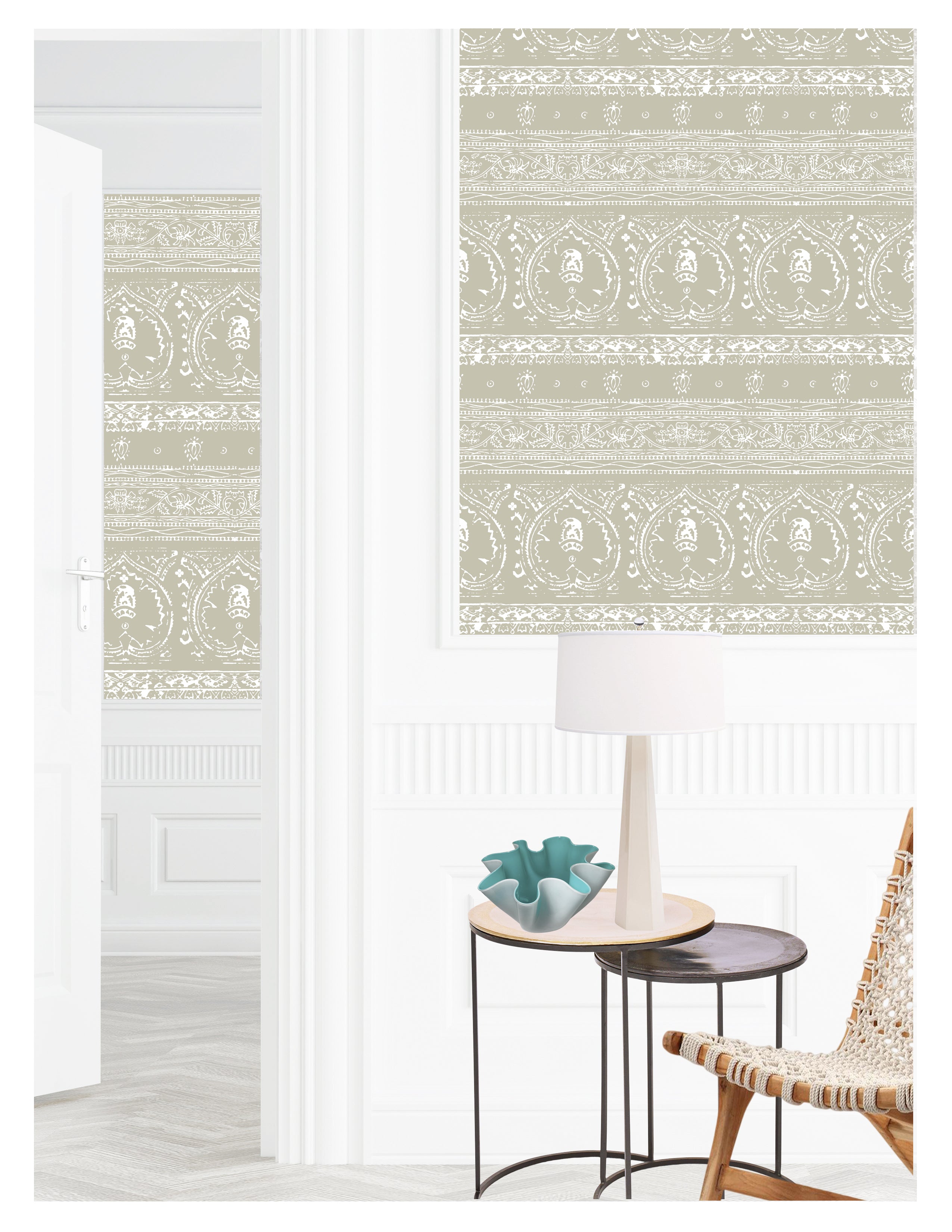 Agra Reverse Putty Peel and Stick Wallpaper, Double Roll, 34" x 288", 48 sq ft
