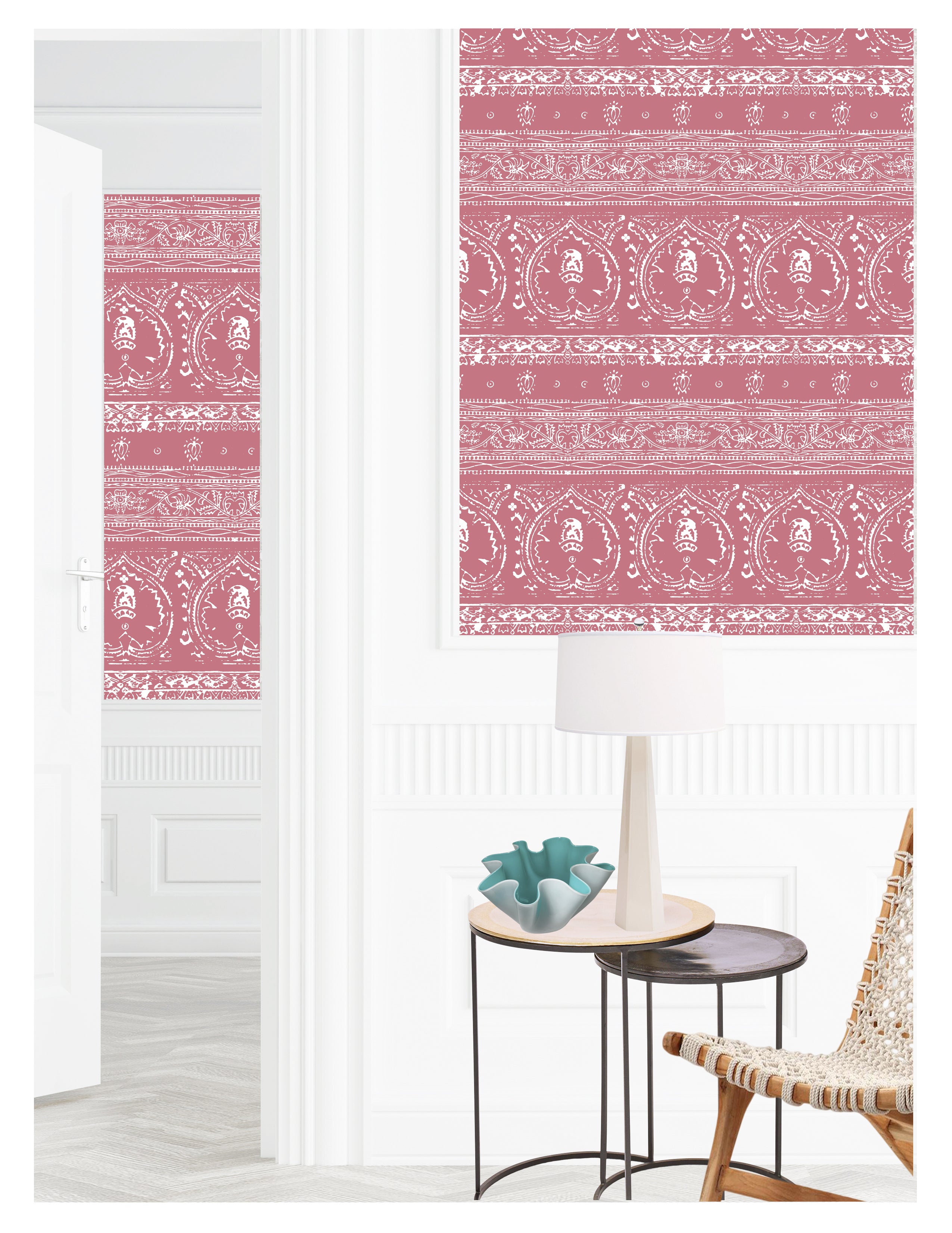 Agra Reverse Raspberry Peel and Stick Wallpaper, Double Roll, 34" x 288", 48 sq ft