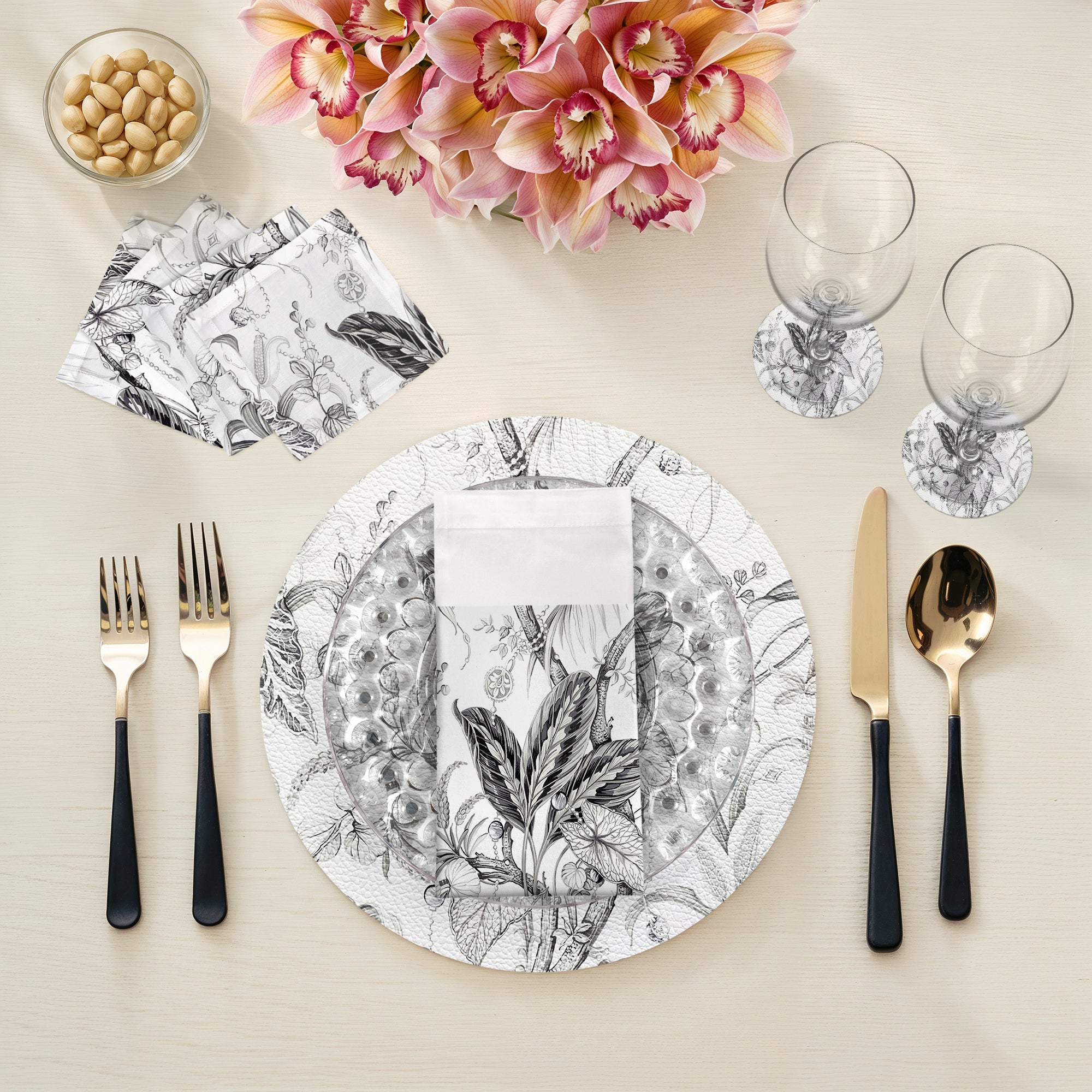 Amazonia Dovecote Black White 16" Round Pebble Placemats, Set of 4 - nicolettemayer.com