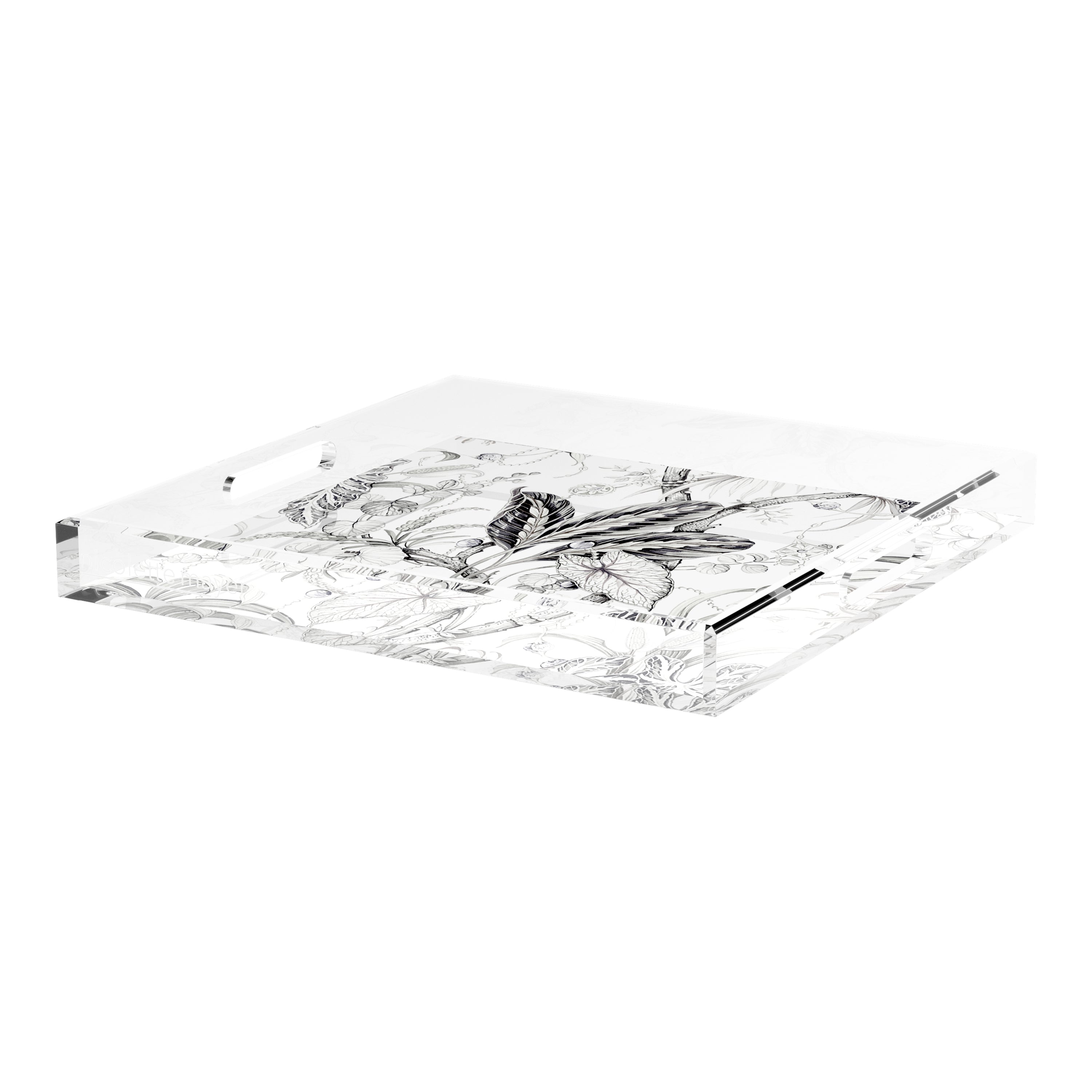 Amazonia Dovecote Black White 18X18 Acrylic Tray - nicolettemayer.com