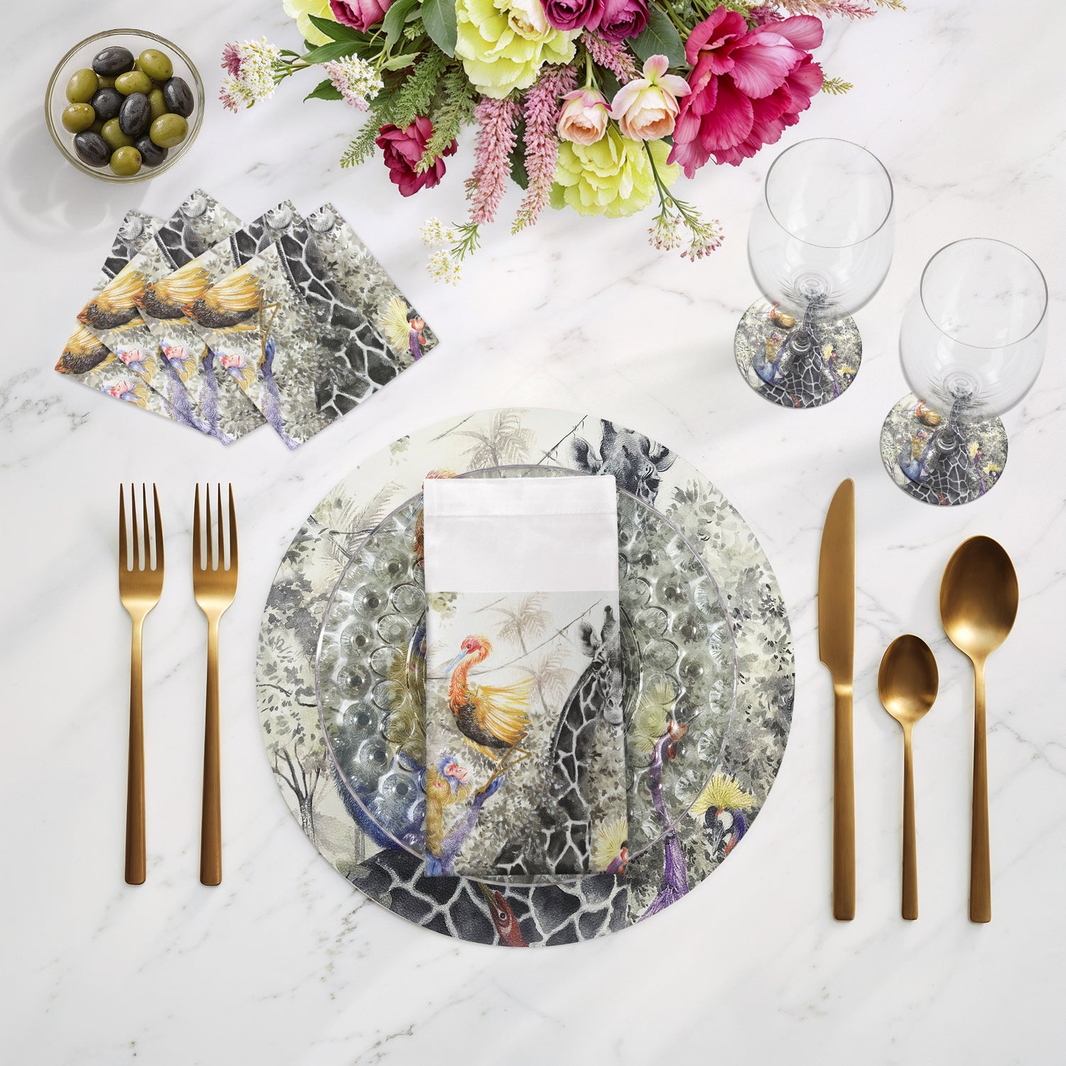 Arcadia Giraffe 16" Round Pebble Placemats, Set of 4 - nicolettemayer.com