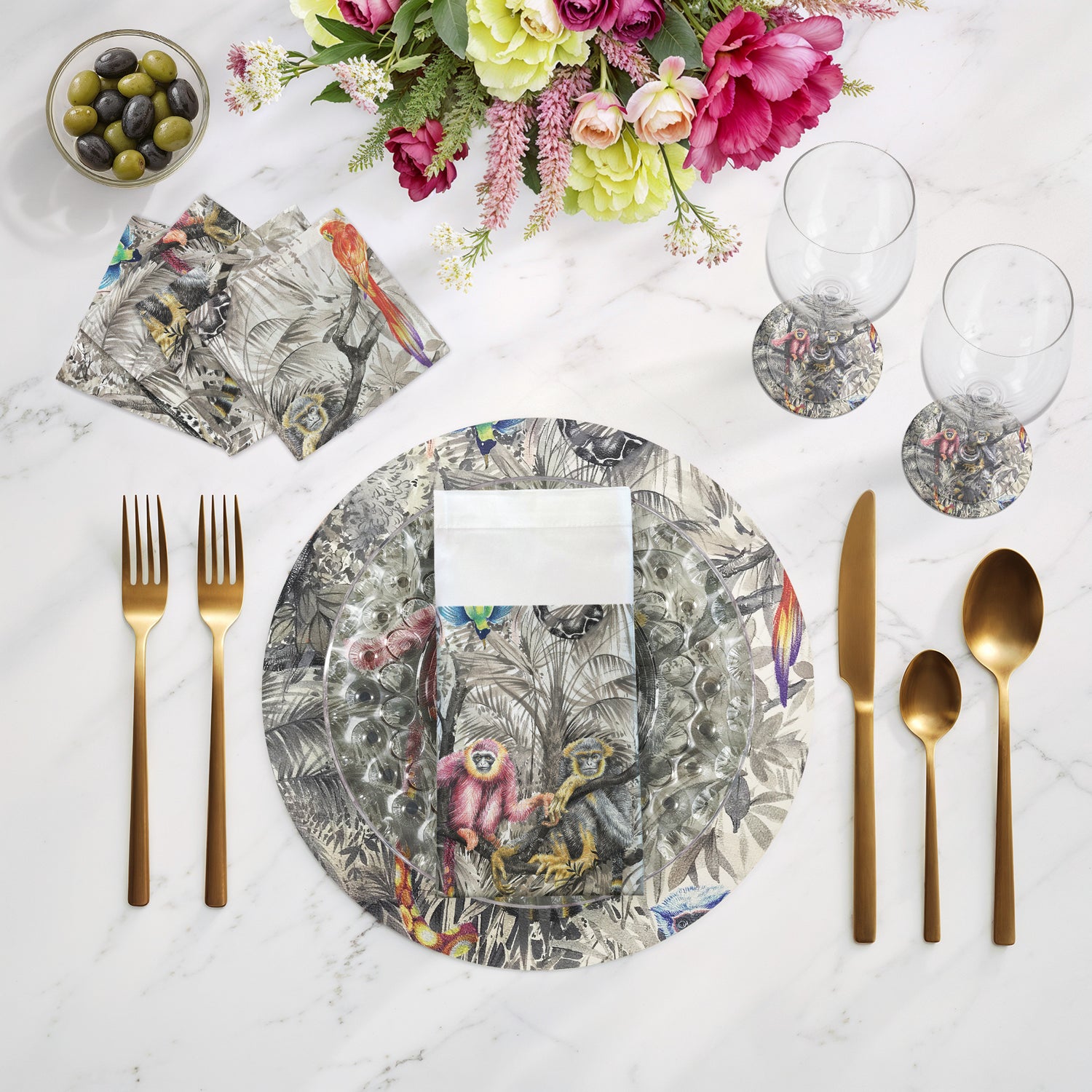 Arcadia Monkeys 16" Round Pebble Placemats, Set of 4 - nicolettemayer.com