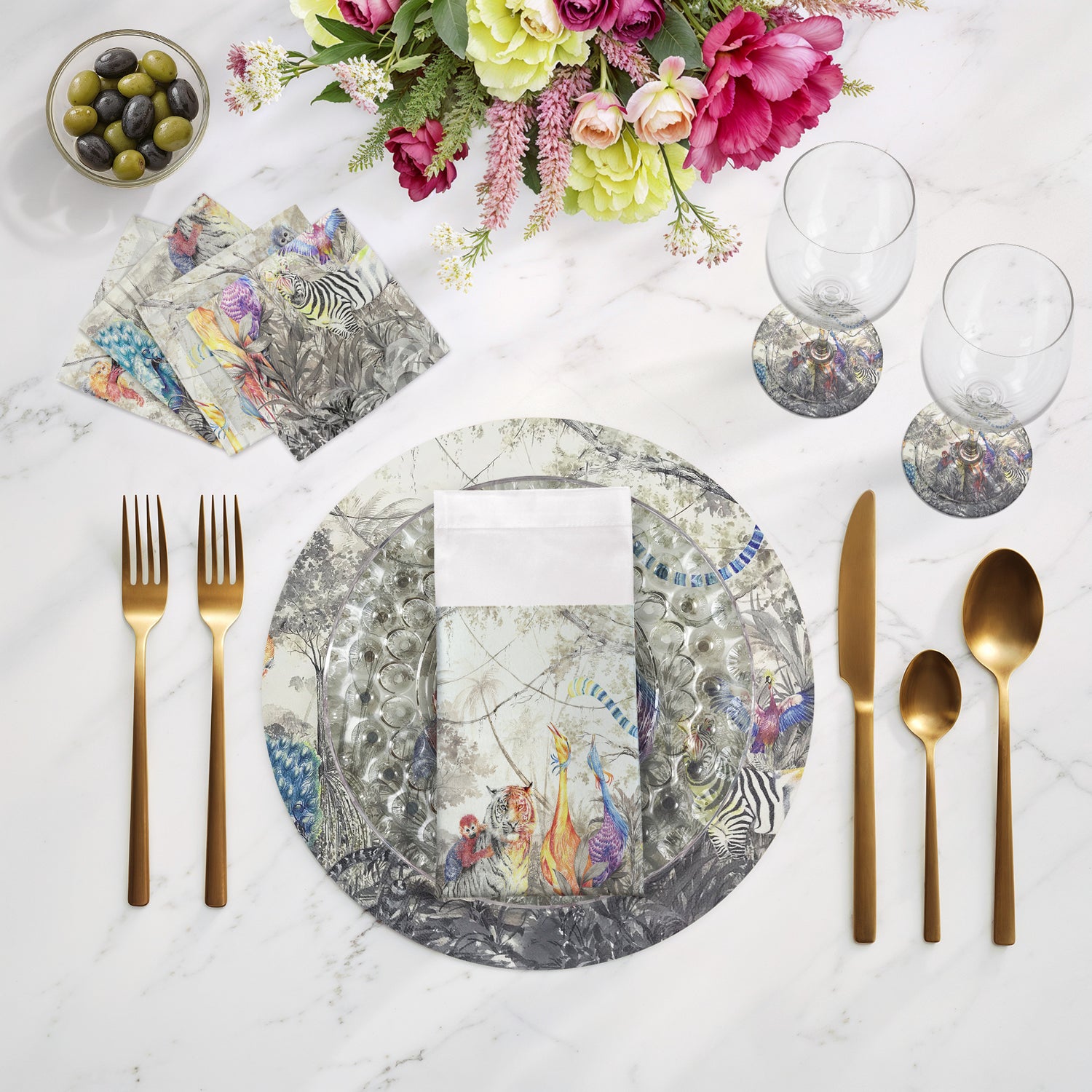 Arcadia Tiger And Zebra Scene 16" Round Pebble Placemats, Set of 4 - nicolettemayer.com