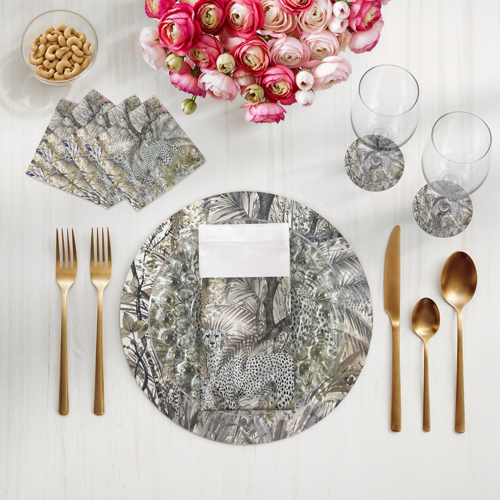 Arcadia Cheetah Scene 16" Round Pebble Placemats, Set of 4 - nicolettemayer.com