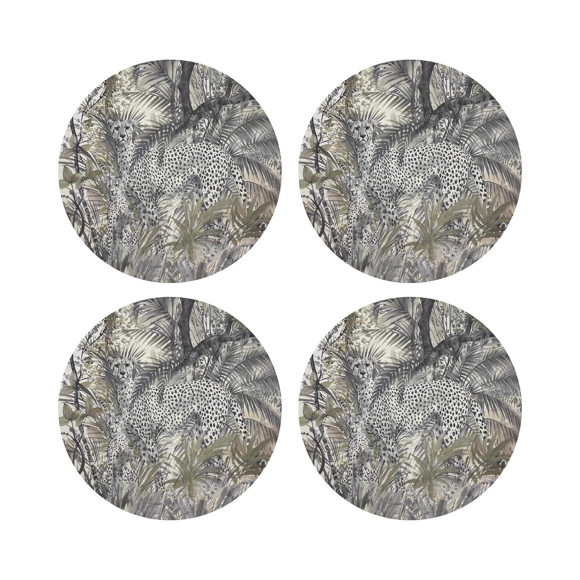 Arcadia Cheetah Scene 16" Round Pebble Placemats, Set of 4 - nicolettemayer.com