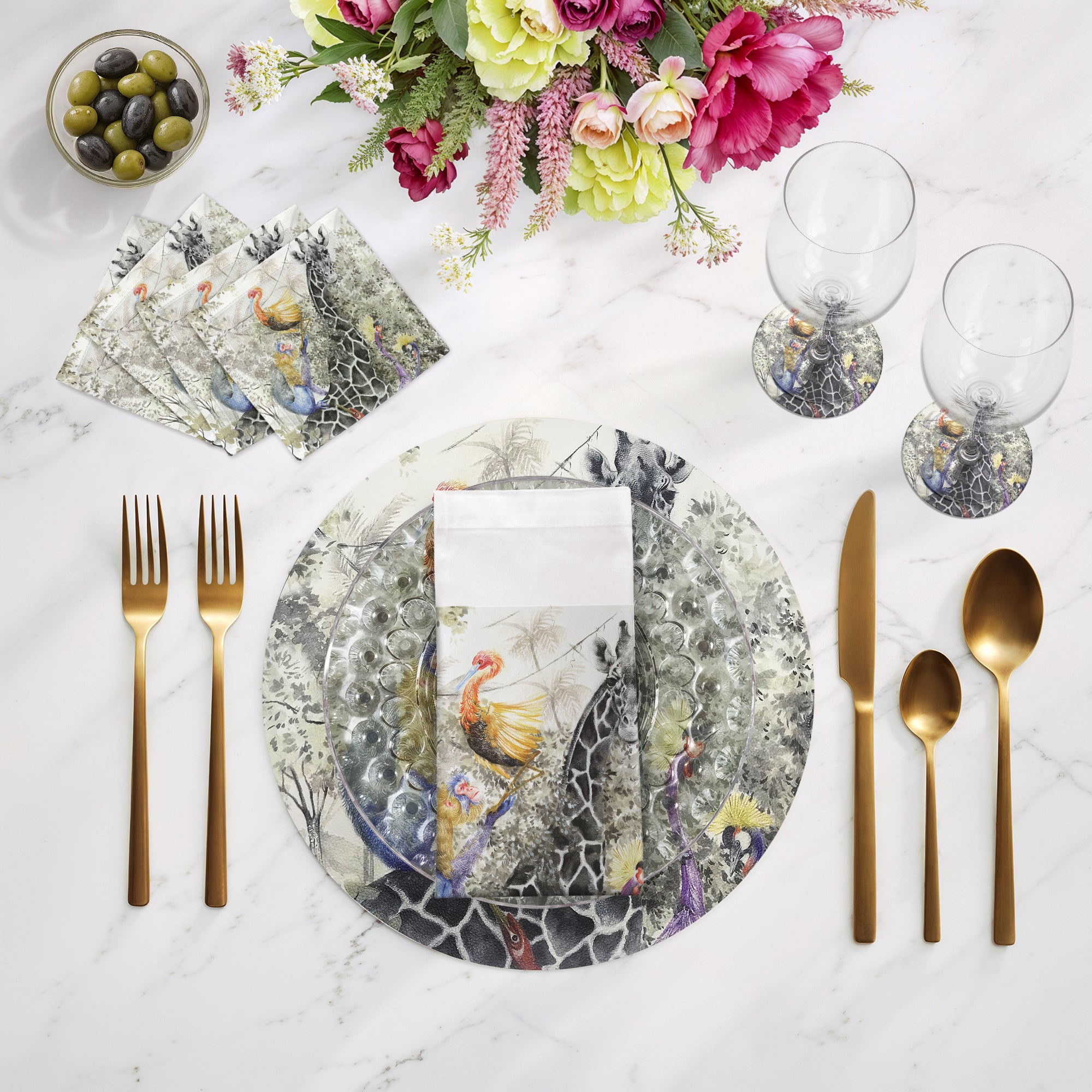 Arcadia Giraffe 16" Round Pebble Placemats, Set of 4 - nicolettemayer.com