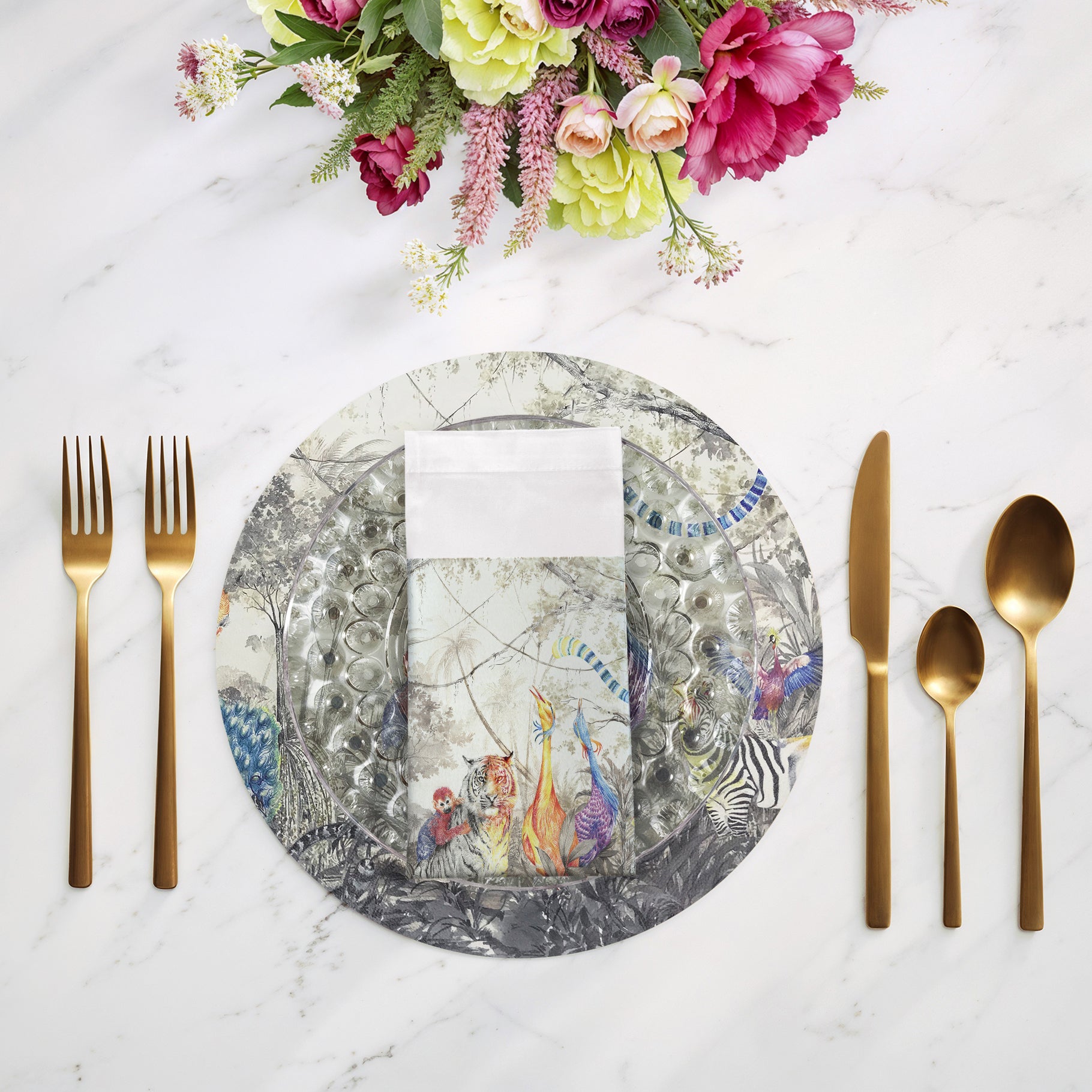 Arcadia Tiger And Zebra Scene 22X22 Hemstitch Napkin Dinner Napkin, Set of 4 - nicolettemayer.com