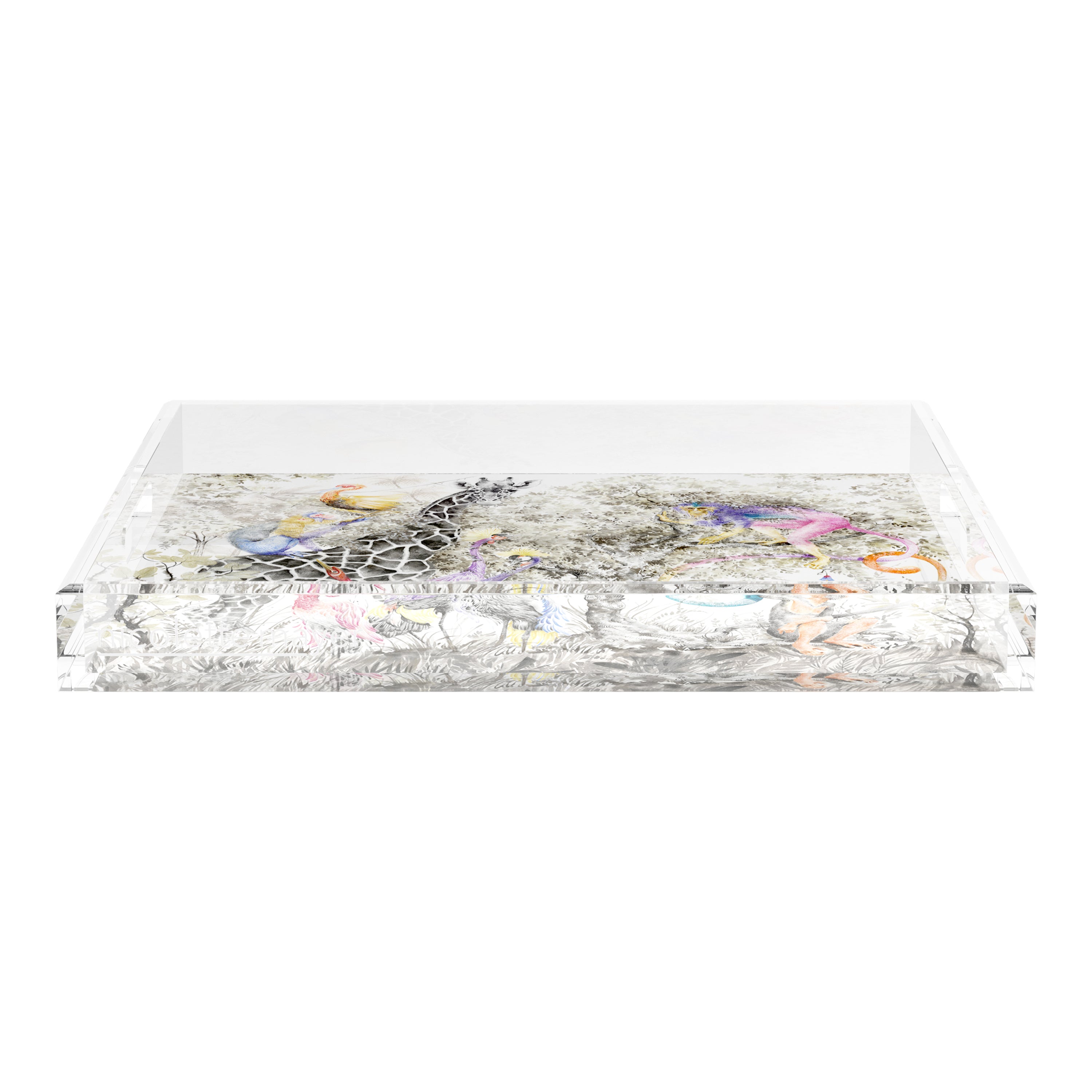 Arcadia Giraffe Scene 18X18 Acrylic Tray - nicolettemayer.com