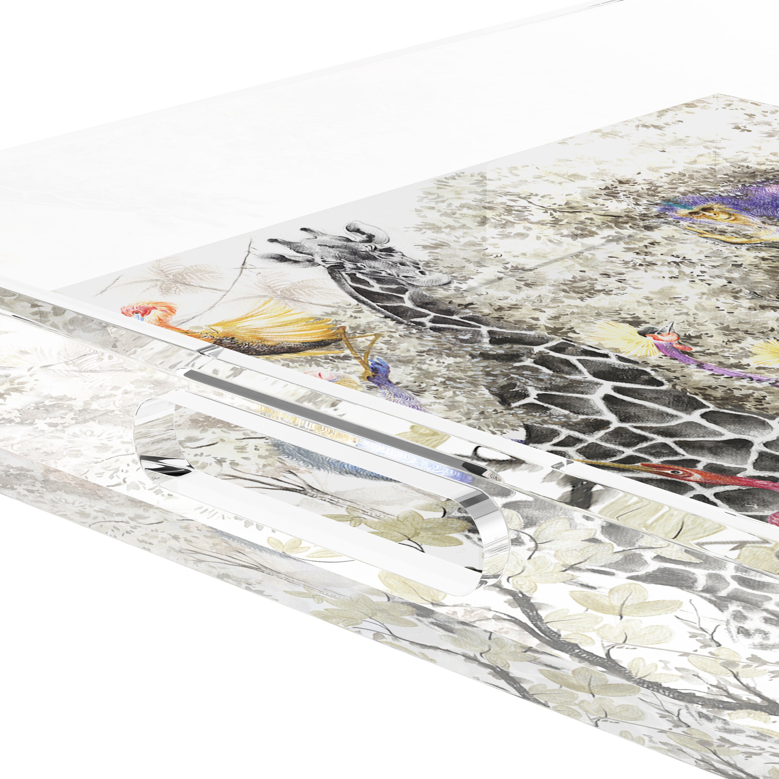 Arcadia Giraffe Scene 18X18 Acrylic Tray - nicolettemayer.com