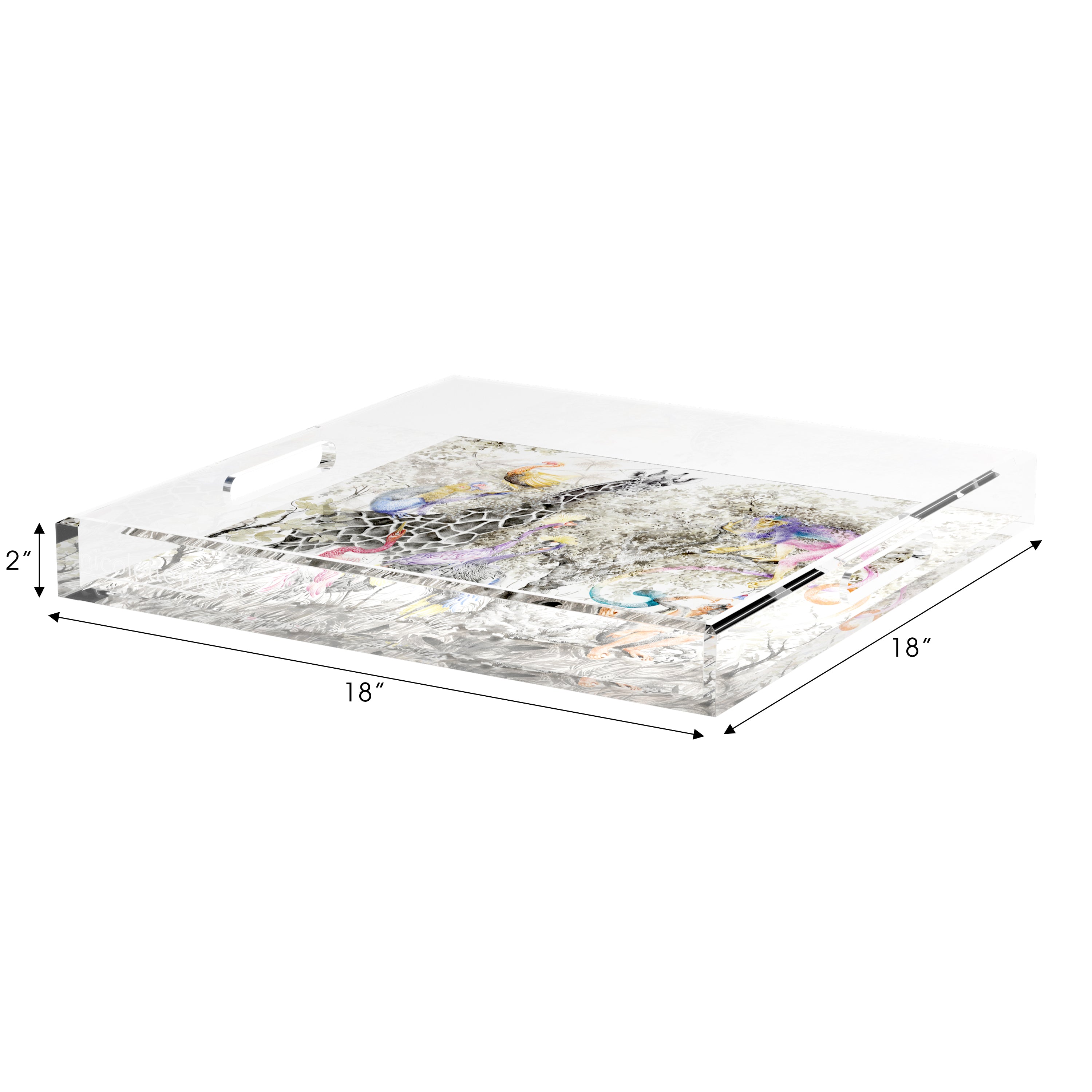 Arcadia Giraffe Scene 18X18 Acrylic Tray - nicolettemayer.com