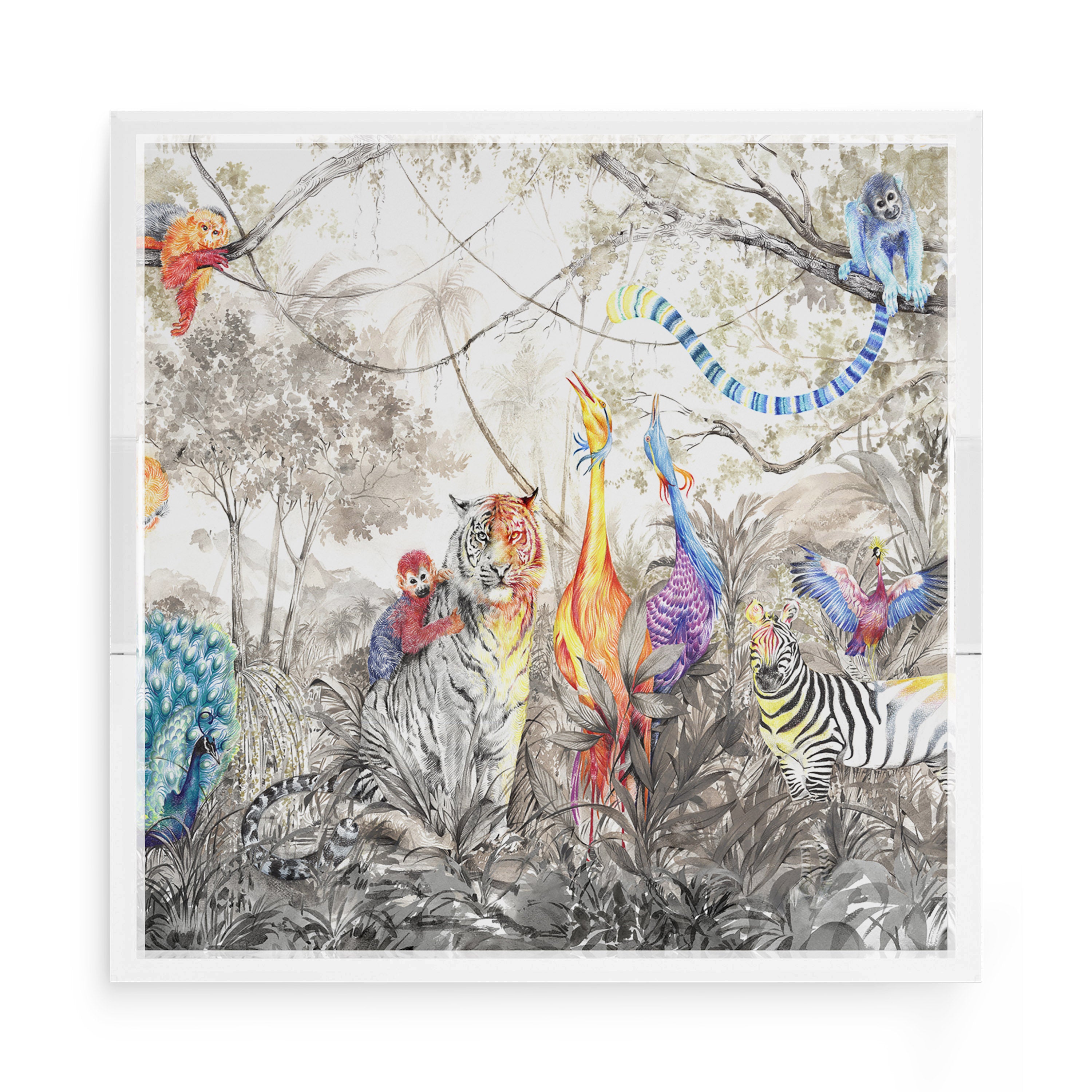 Arcadia Tiger And Zebra Scene 15X15 Acrylic Tray - nicolettemayer.com