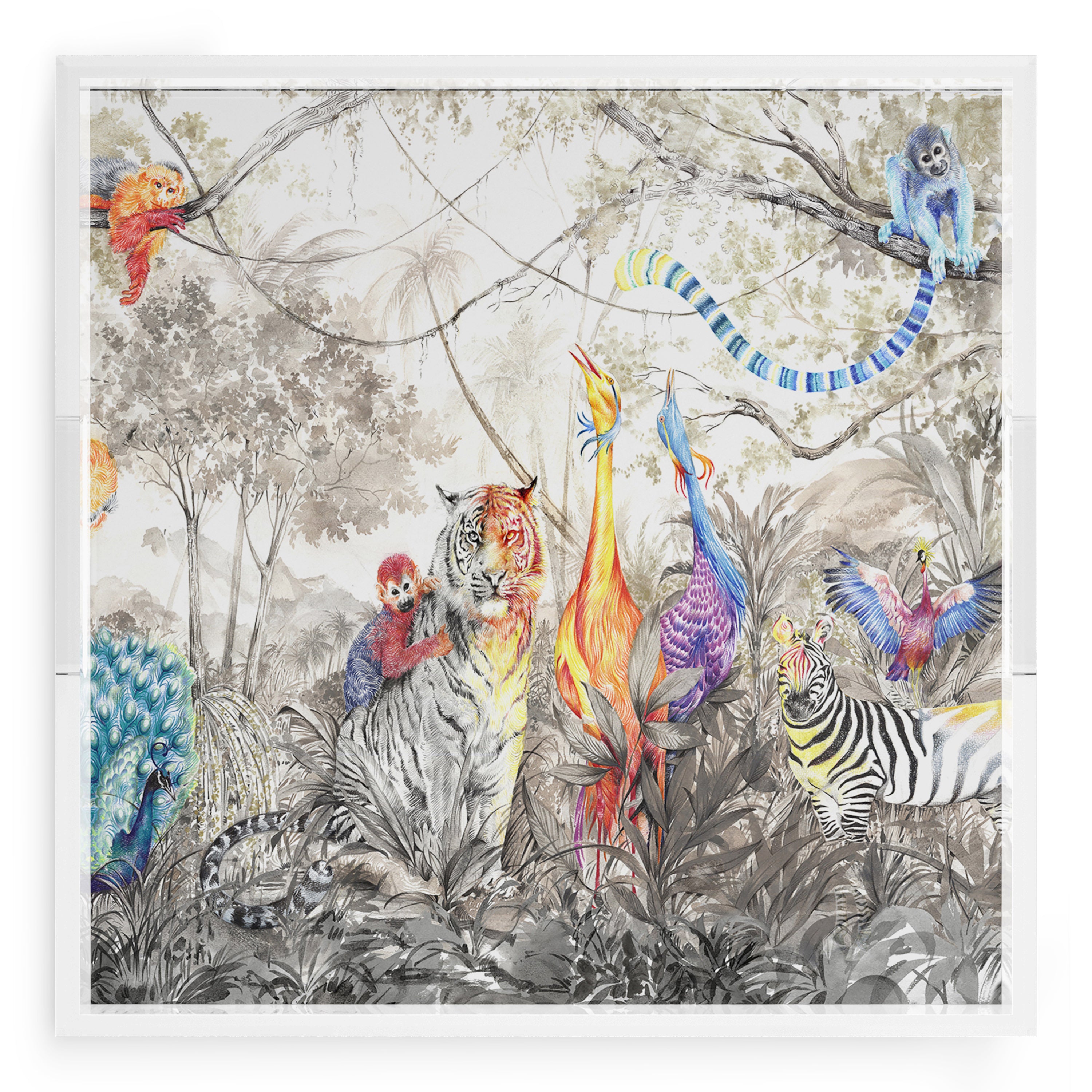 Arcadia Tiger And Zebra Scene 18X18 Acrylic Tray - nicolettemayer.com