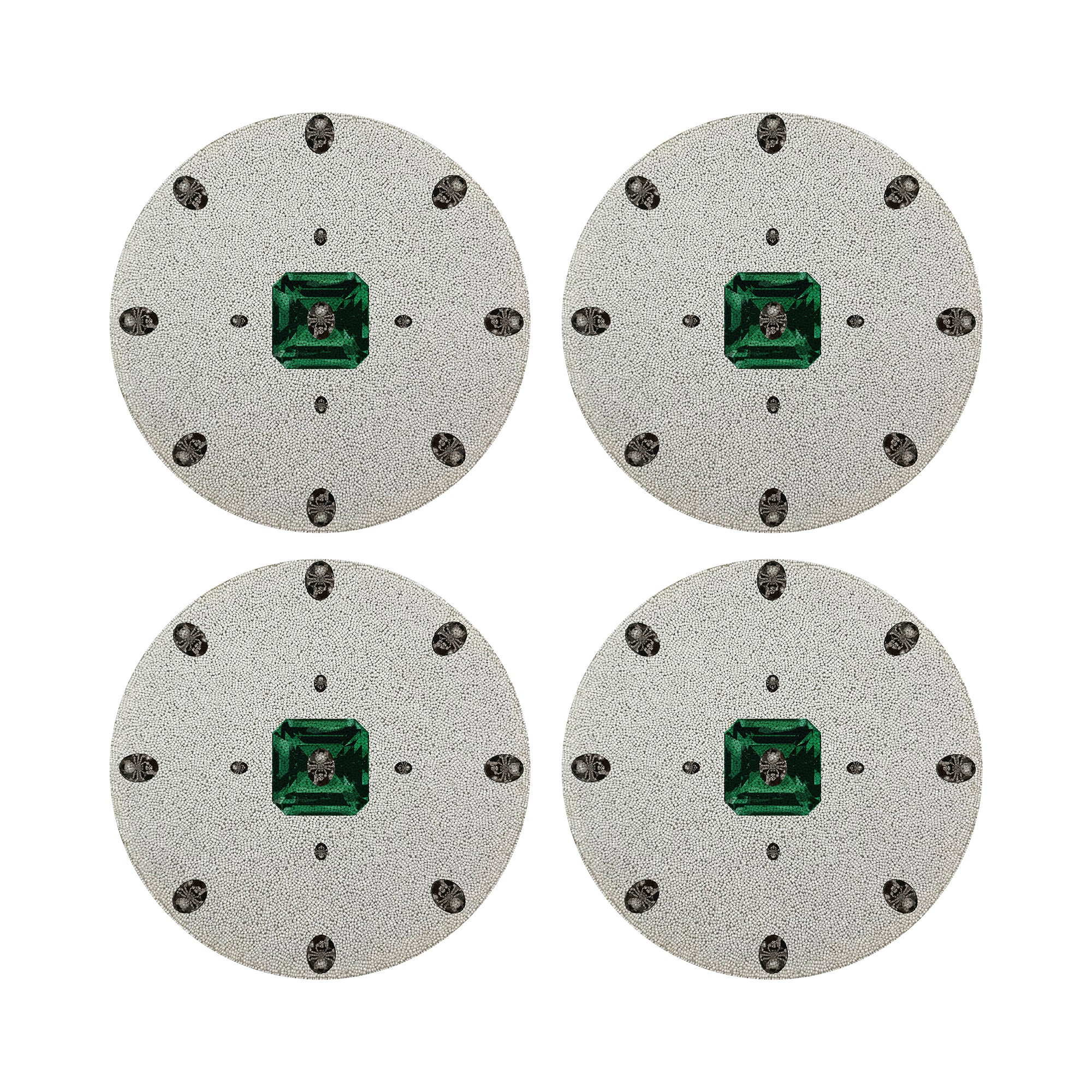 Asscher White Round Beaded Placemat Smooth