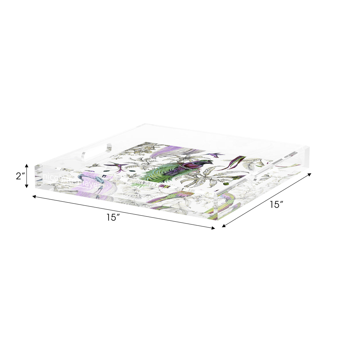 Audubon Exotica Lilac Green Multi Acrylic Decorative Tray, 15 x 15 in. by Nicolette Mayer