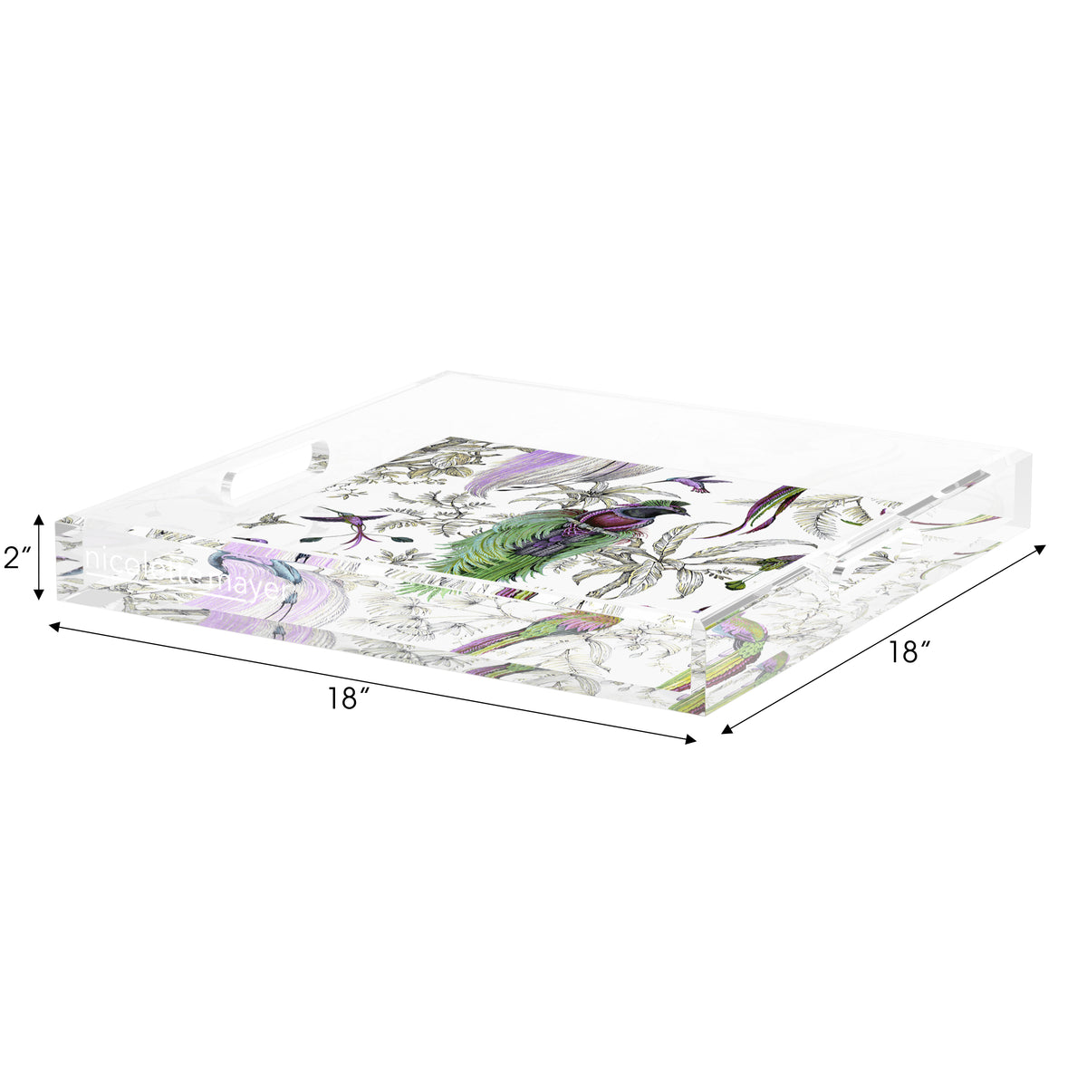 Audubon Exotica Lilac Green Multi Acrylic Decorative Tray, 18 x 18 in. by Nicolette Mayer