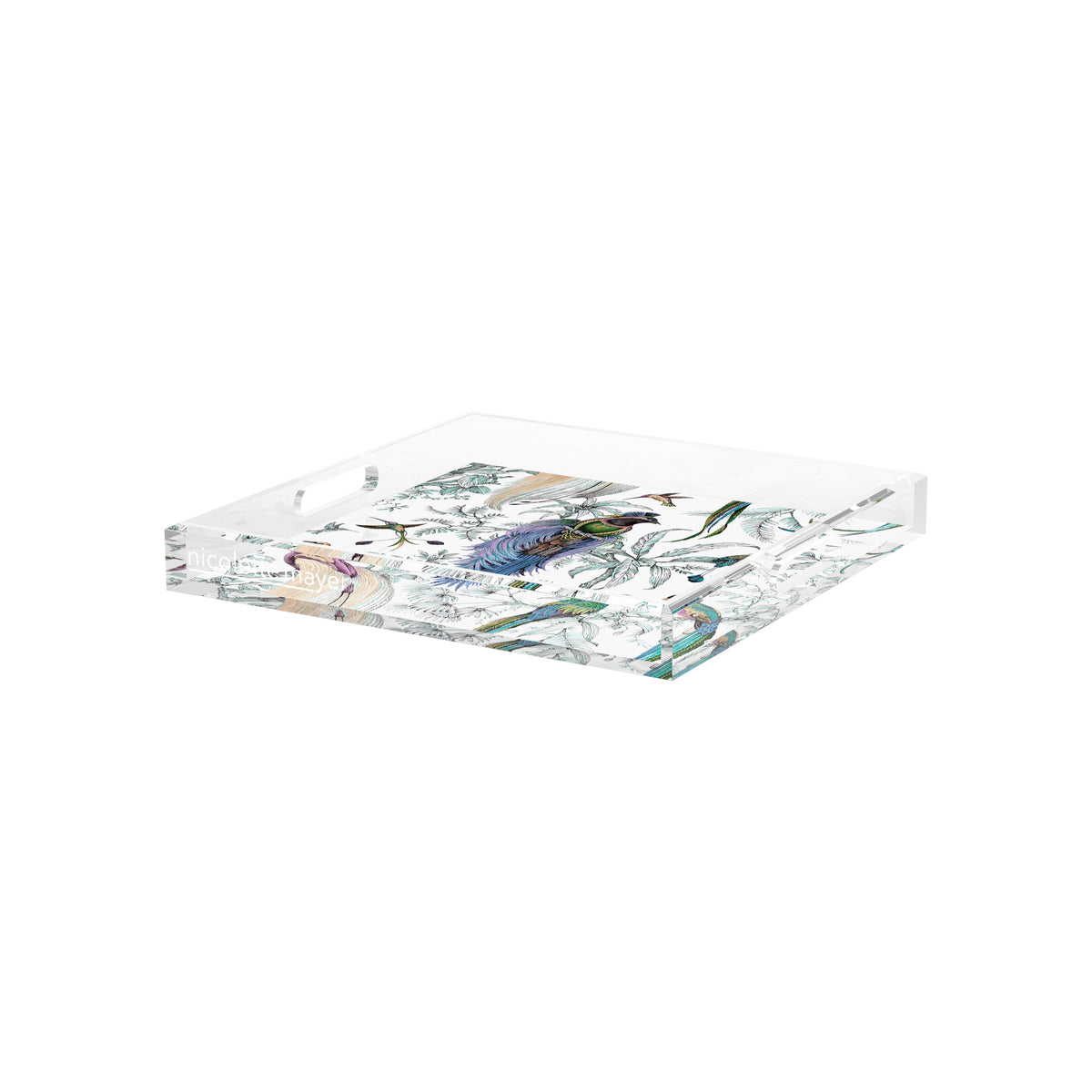 Audubon Exotica Blue Green Multi Acrylic Decorative Tray, 12 x 12 in. by Nicolette Mayer