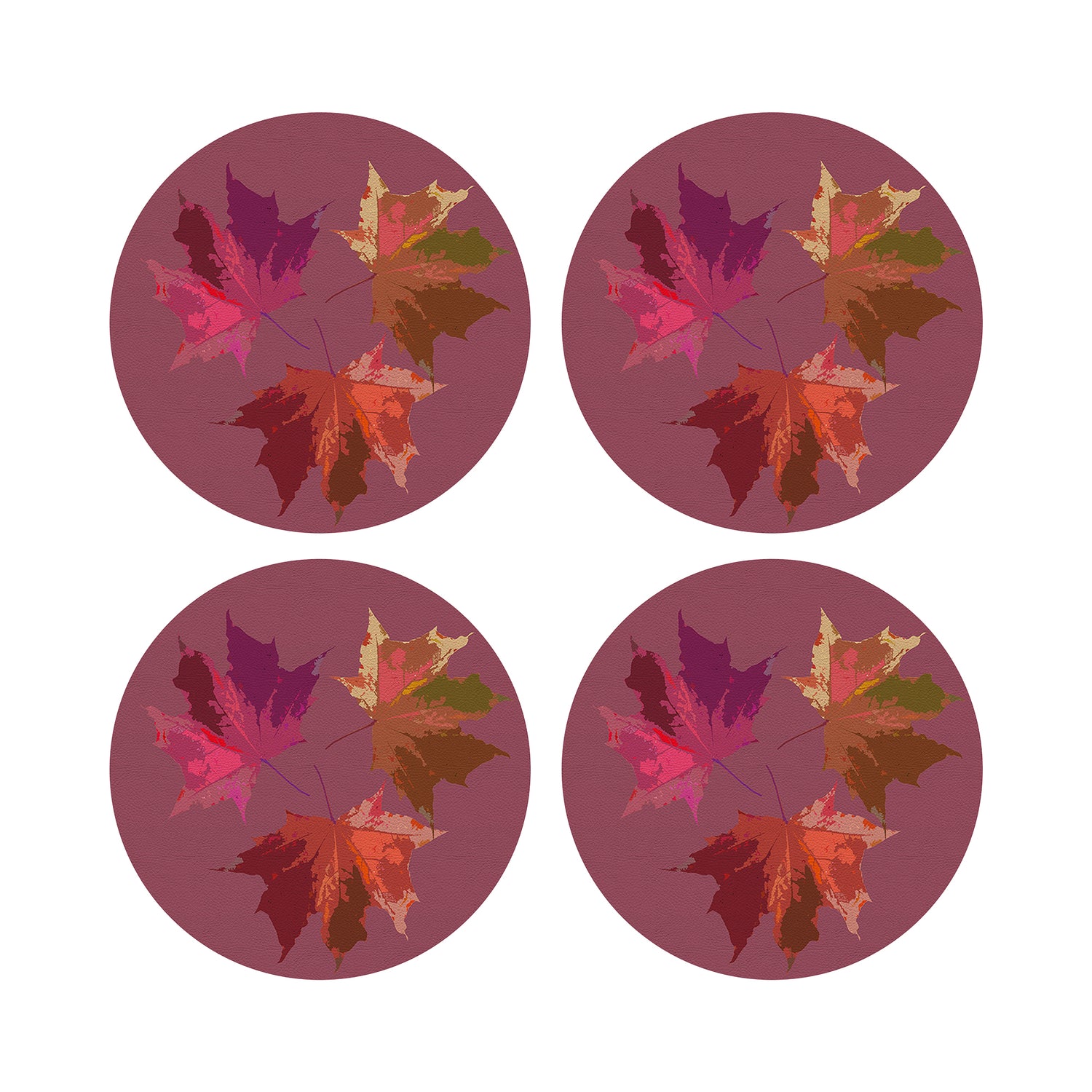 Autumn Leaves Mauve 16" Round Pebble Placemats, Set of 4 - nicolettemayer.com